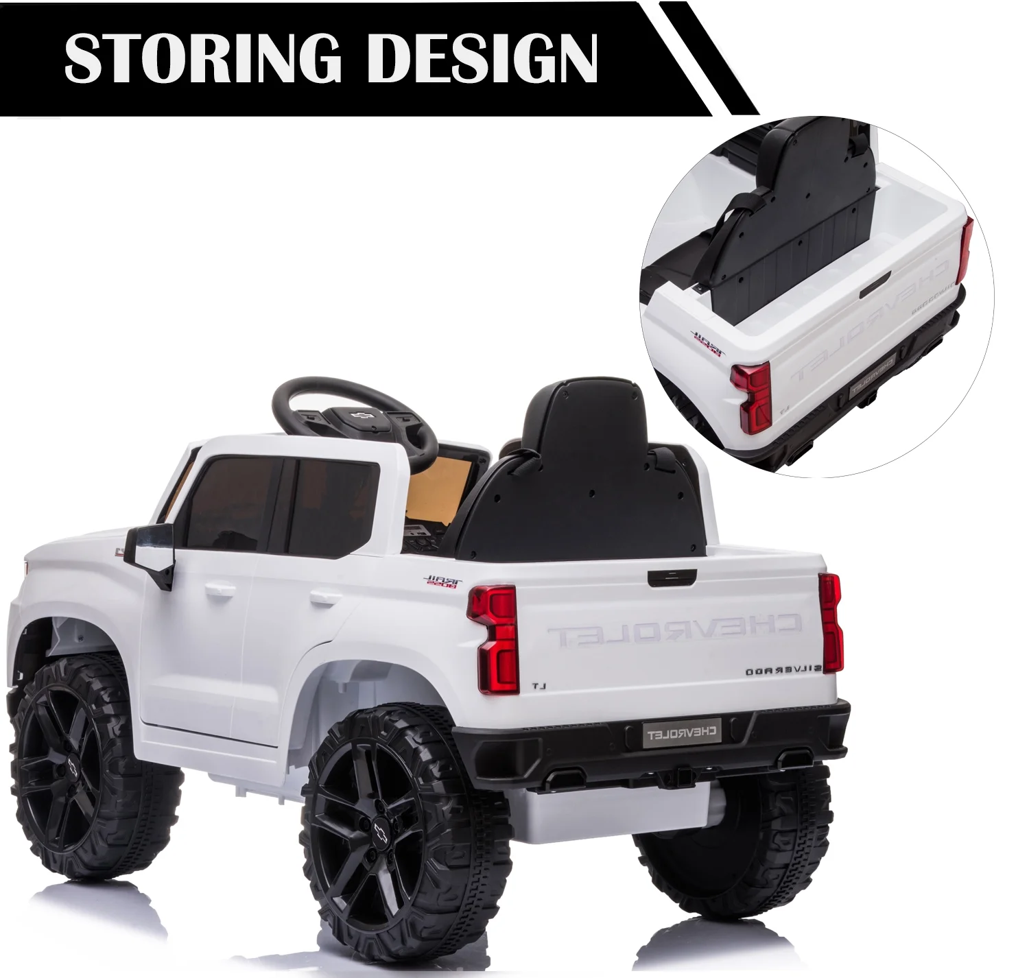 Chevrolet Silverado 12V Powered Ride on Cars for Kids, Remote Control, LED Light, MP3 Player, Electric Ride on Toys Truck for Boys Girls Gifts, White - Womvr