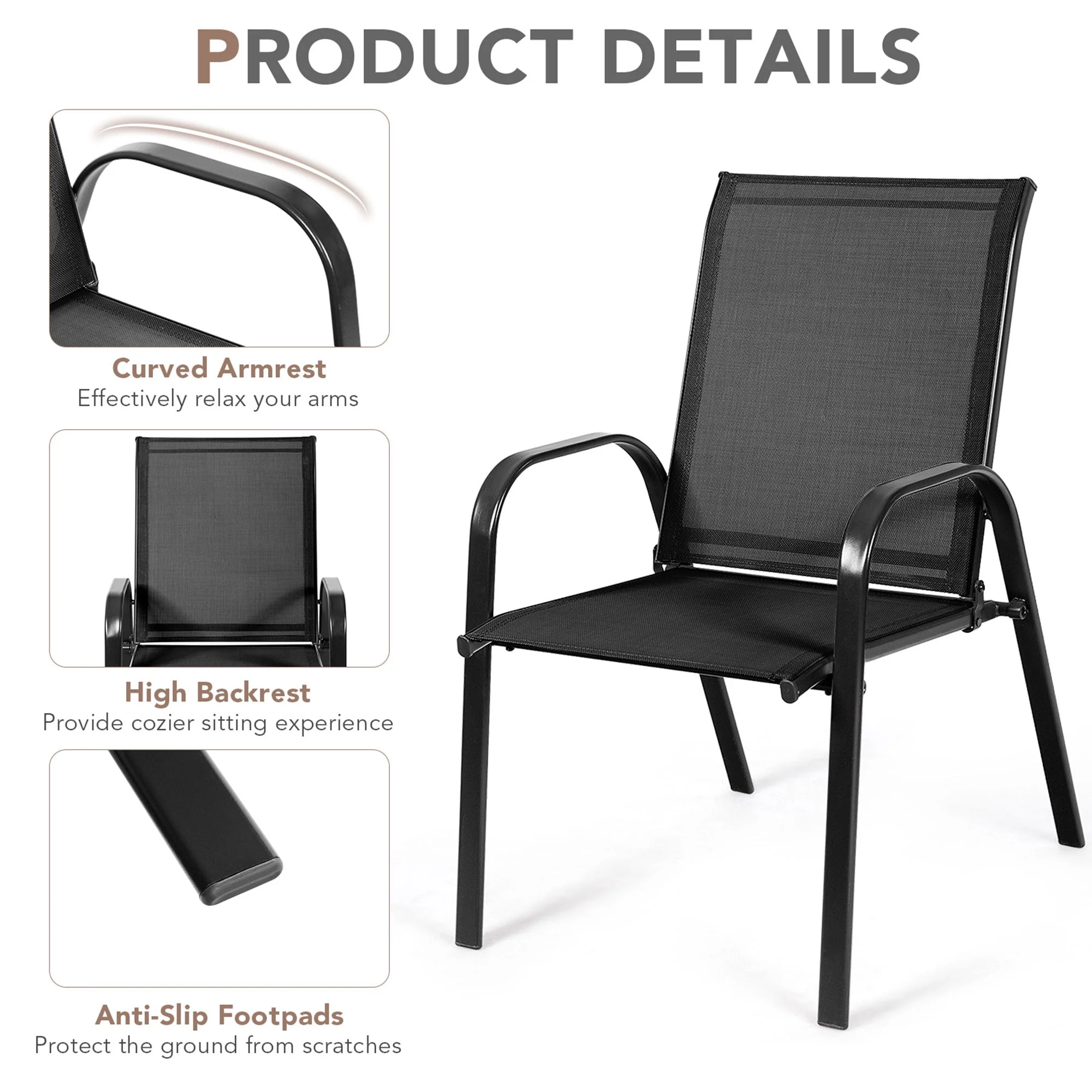 Gymax Set of 2 Patio Chairs Dining Chairs w/ Steel Frame Yard Outdoor Grey - Womvr
