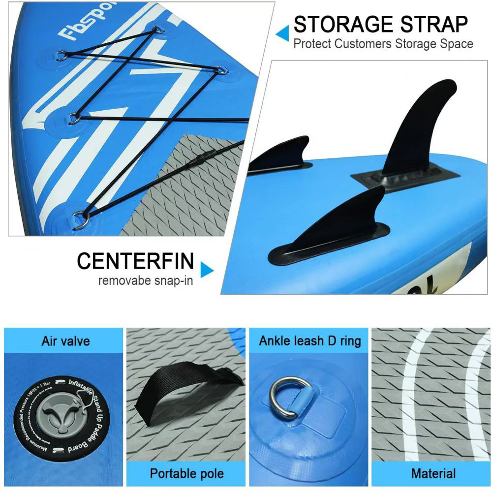 Fbsport 11ft Inflatable Paddle Board SUP, 6'' Thick W/Paddling Fins Pump & Accessories Pack, Green - Womvr