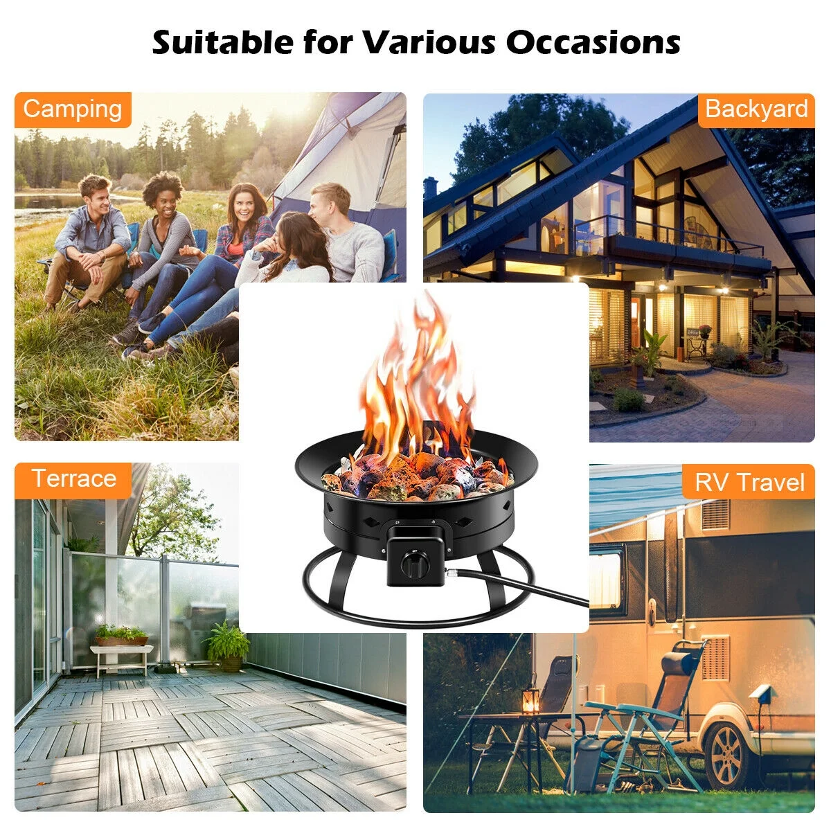 Costway Portable Fire Pit Outdoor 58,000 BTU Propane Patio Lava Rocks Camping Events - Womvr