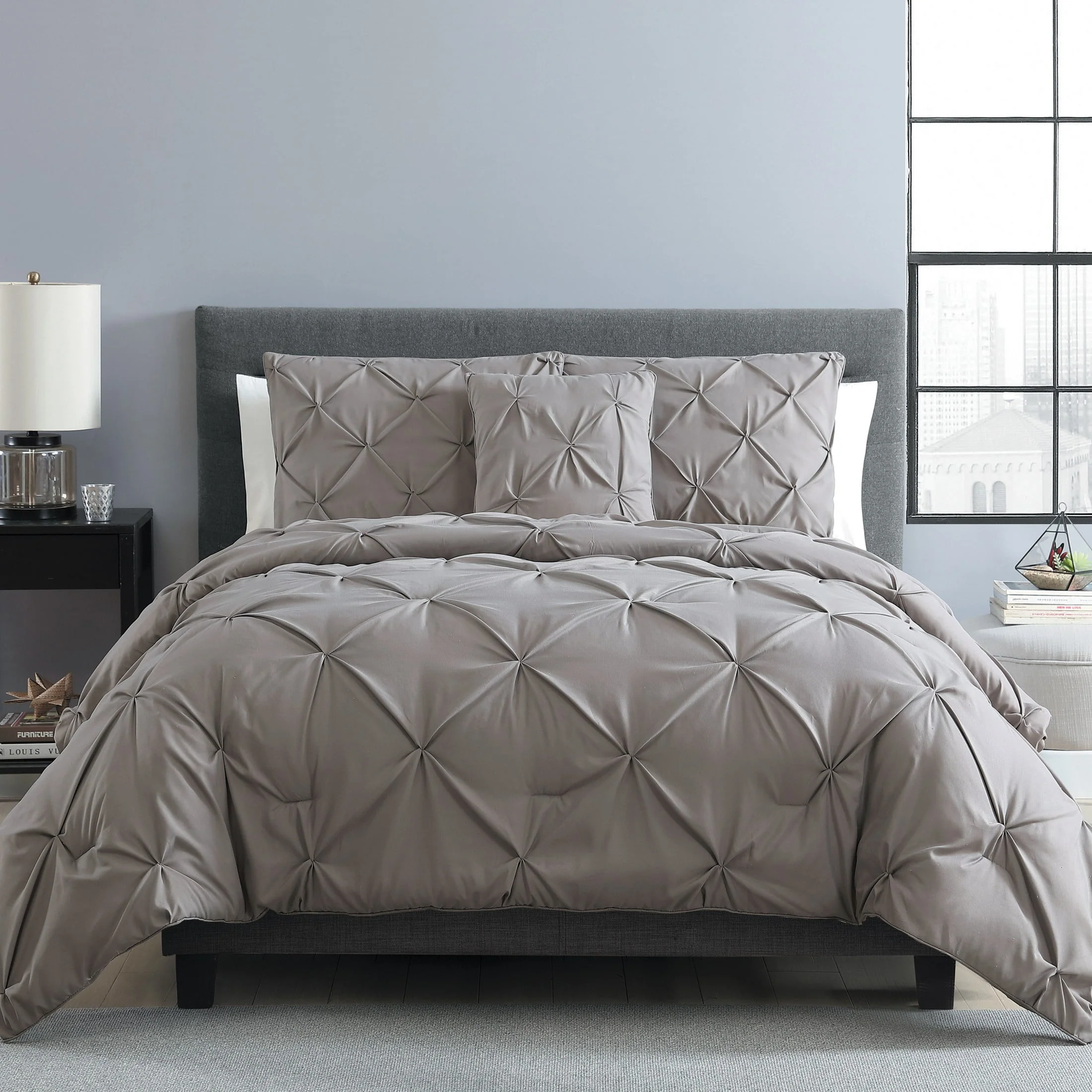 VCNY Home Carmen 4-Piece Navy Solid Pintuck Comforter Set, Queen - Womvr
