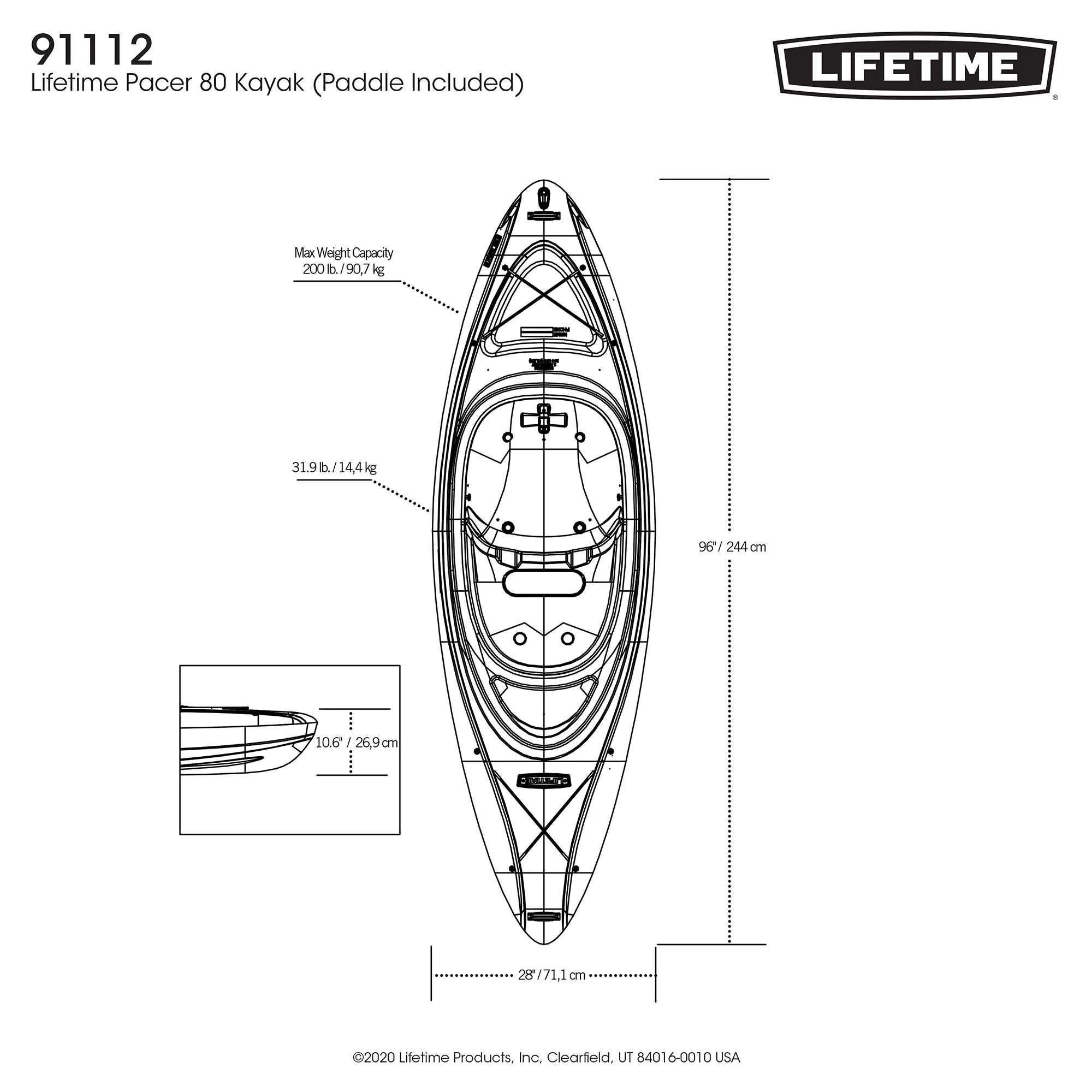 Lifetime Pacer 8 ft. Sit-Inside Kayak, Green (91032) - Womvr