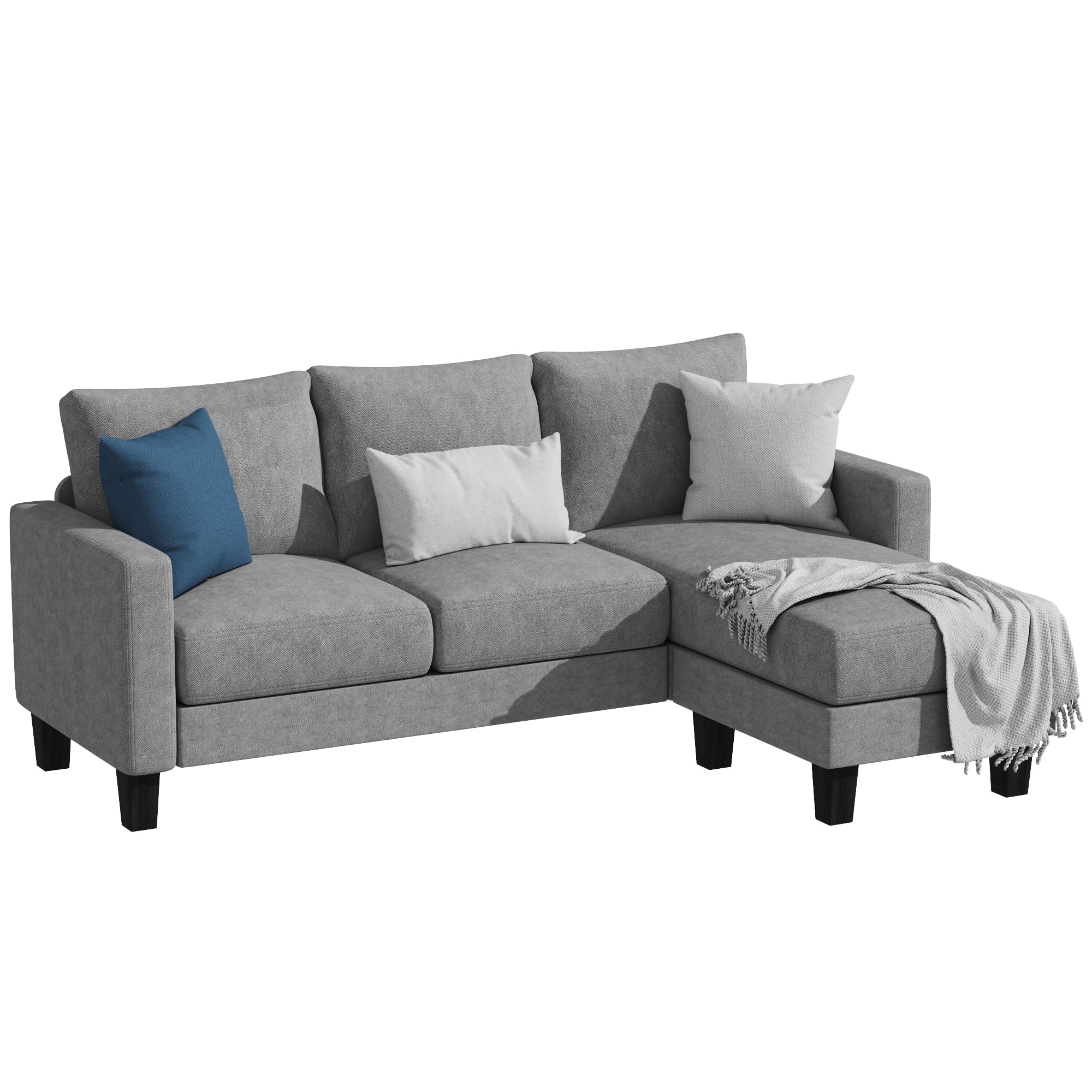 Homall Convertible Sectional Sofa Couch, Modern Linen Fabric L-Shaped Couch 3-Seat Sofa Sectional with Reversible Chaise for Small Living Room, Apartment and Small Space, Dark Gray - Womvr