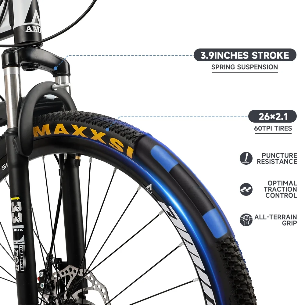 ARTUDATECH Full Suspension Mens Mountain Bike, Shimano 21 Speed, 26 Inch Wheel, Dual Disc Brake Bike for Men Womens Adult Bicycle - Womvr