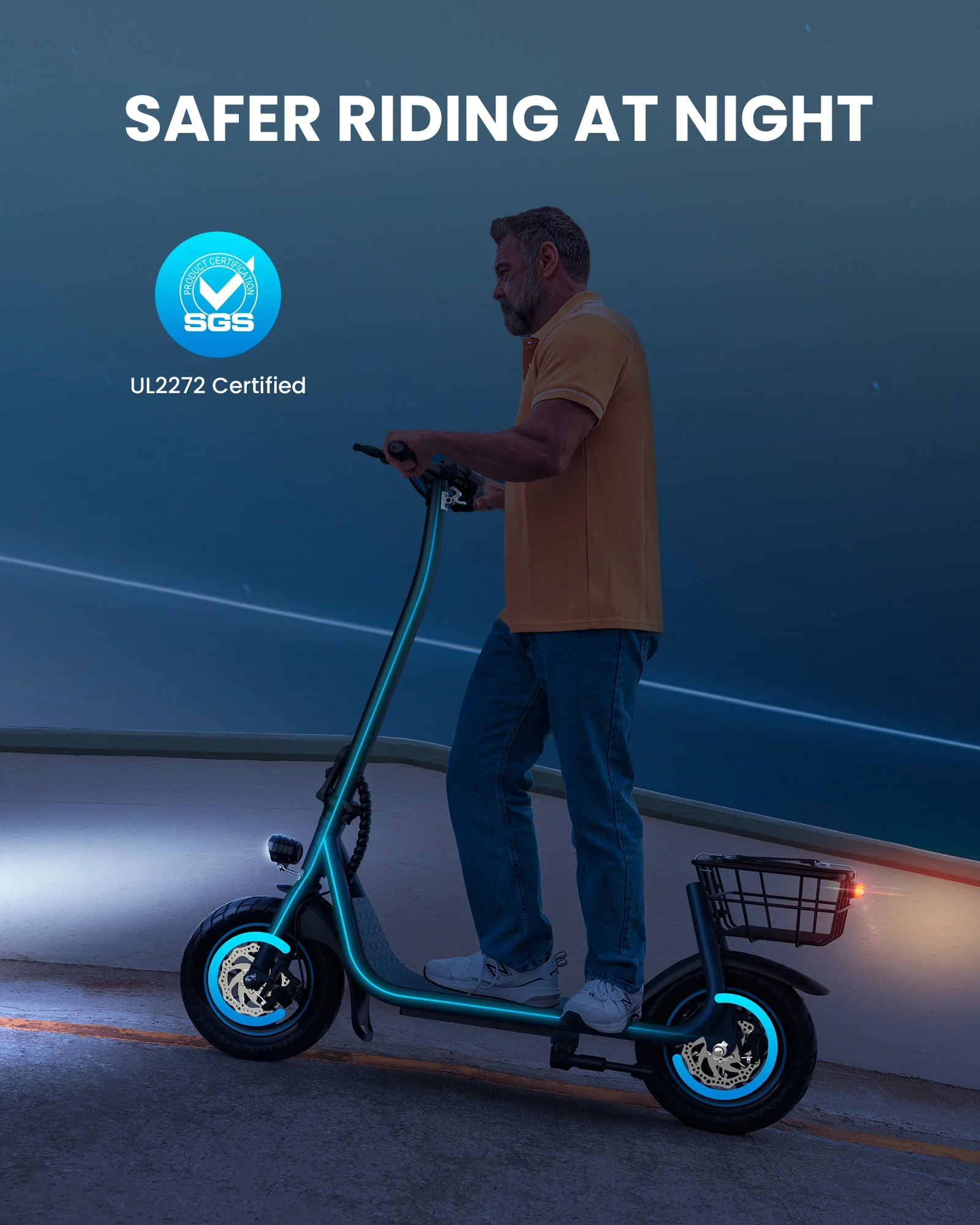Kistp 550W Electric Scooter for Adults, 12 inch Commuter Electric Scooter with Basket and Wide Deck - up to 20 Miles 18.6MPH-Blue - Womvr