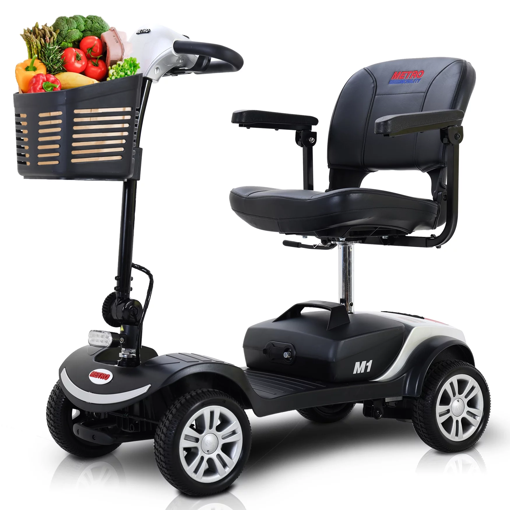 Electric Mobility Scooter for Adults and Seniors - 300 lbs Max Weight, 4-Wheel Powered Mobility Scooters Wheelchair Device for Travel, Elderly (with Head Light-White) - Womvr