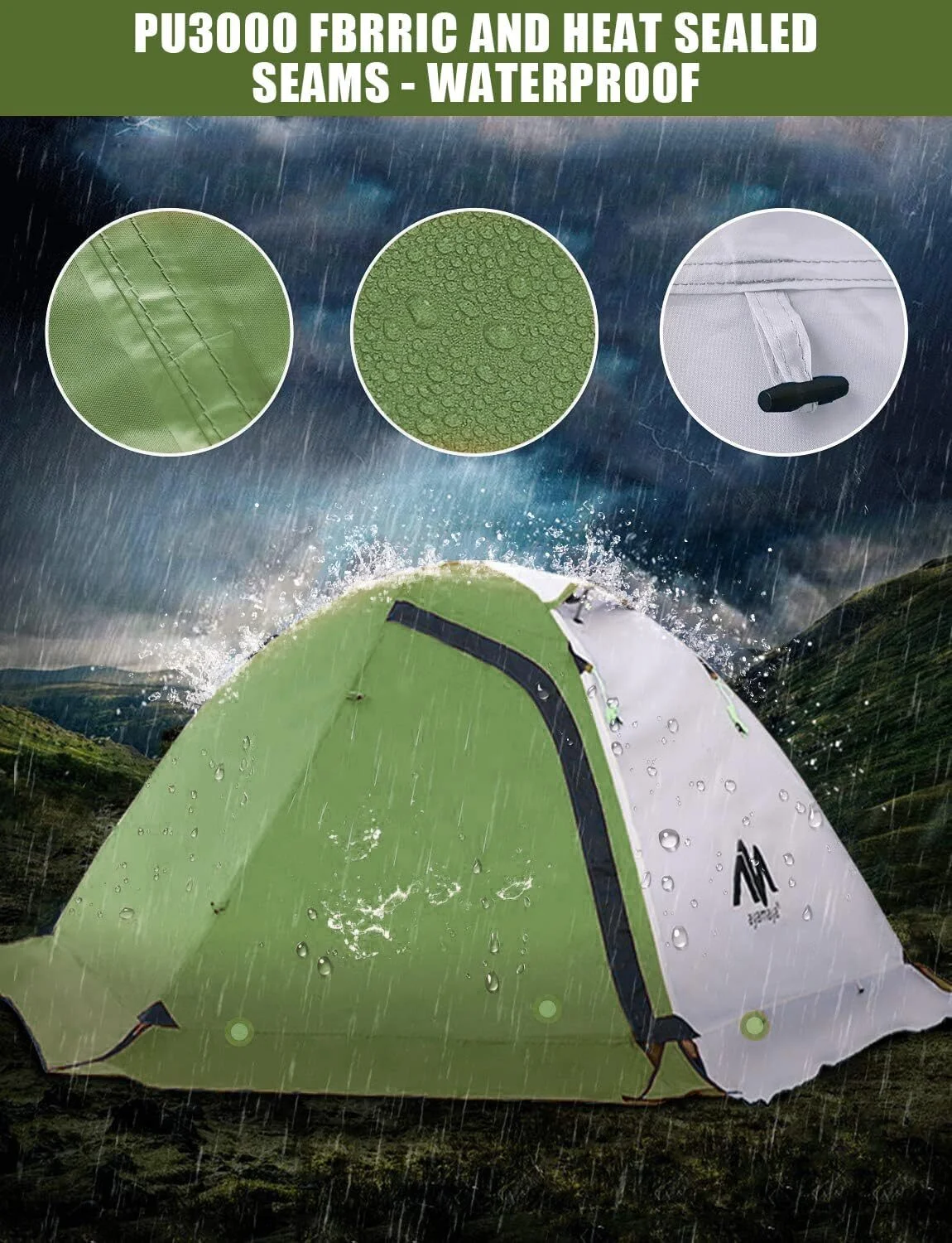 IC ICLOVER 4 Season Backpacking Tent for 2 Person Ultralight Waterproof All Weather Double Layer Camping Tents for Backpacker Outdoor Hiking Survival - Green - Womvr