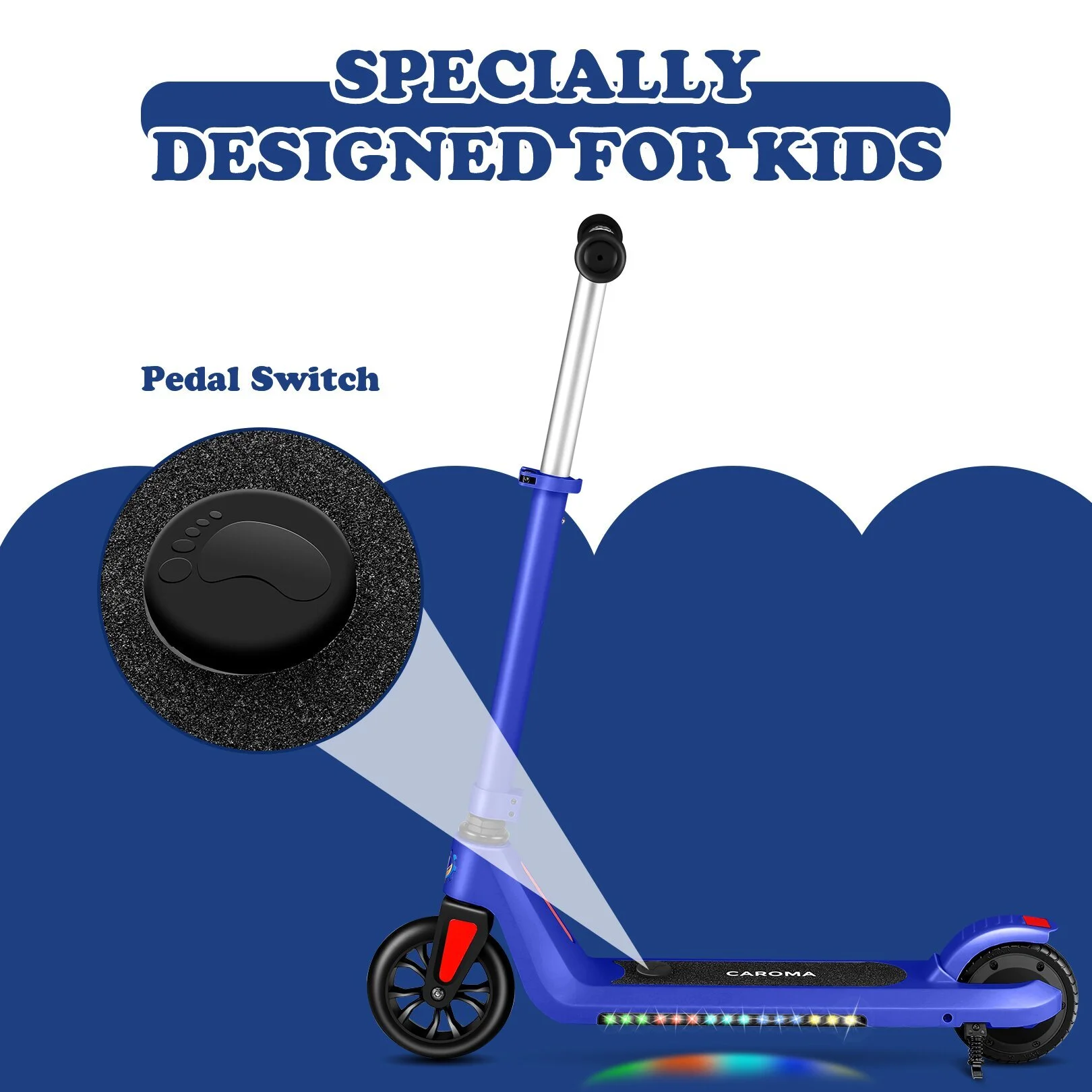 Caroma Kids Electric Scooter, 6+ Boys and Girls Safe Kick Scooter, Adjustable Speed and Handlebar - Womvr