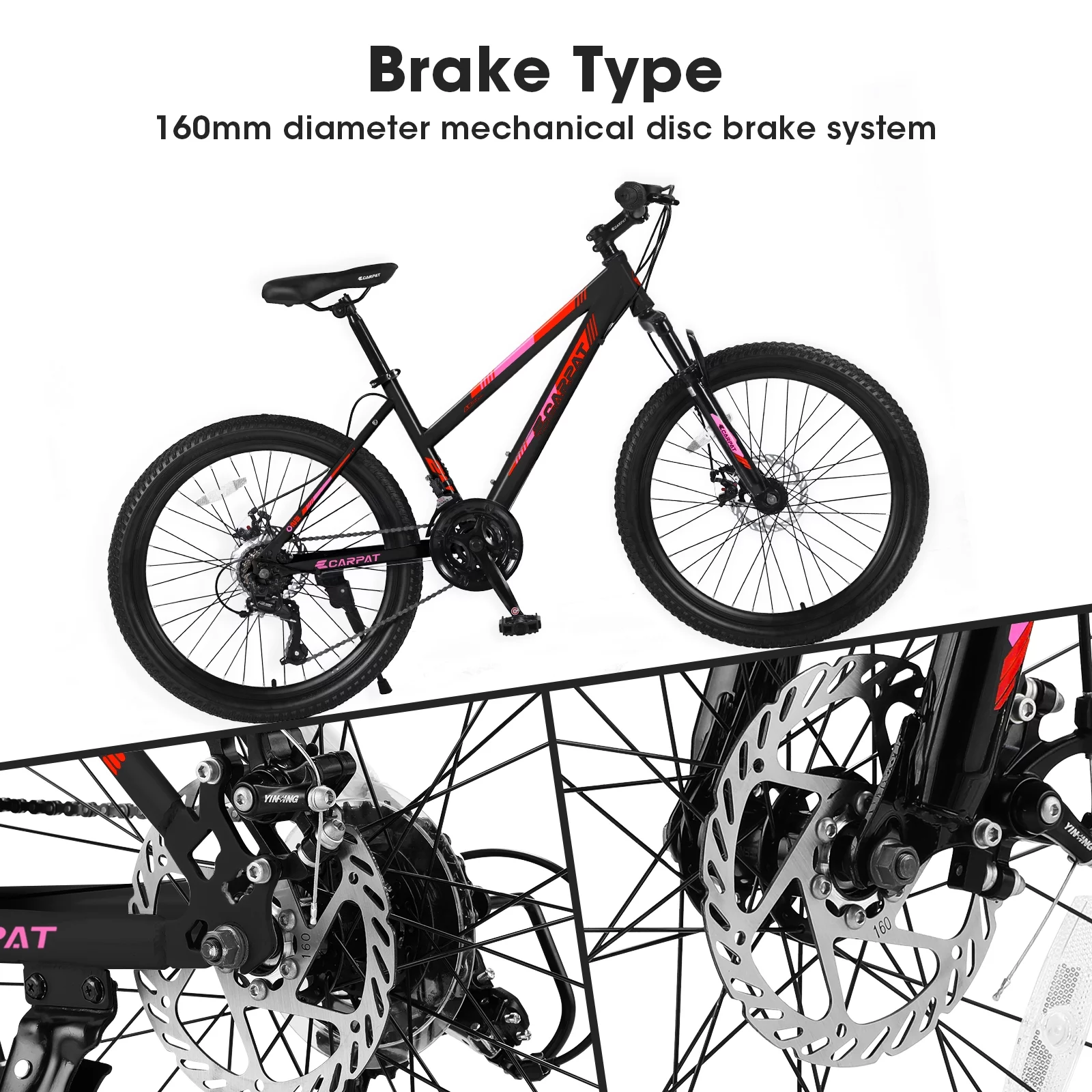 Mountain Bike for Boys Girls, 24 inch Kids Mountian Bike with Disc Brakes & 21 Speed, White - Womvr