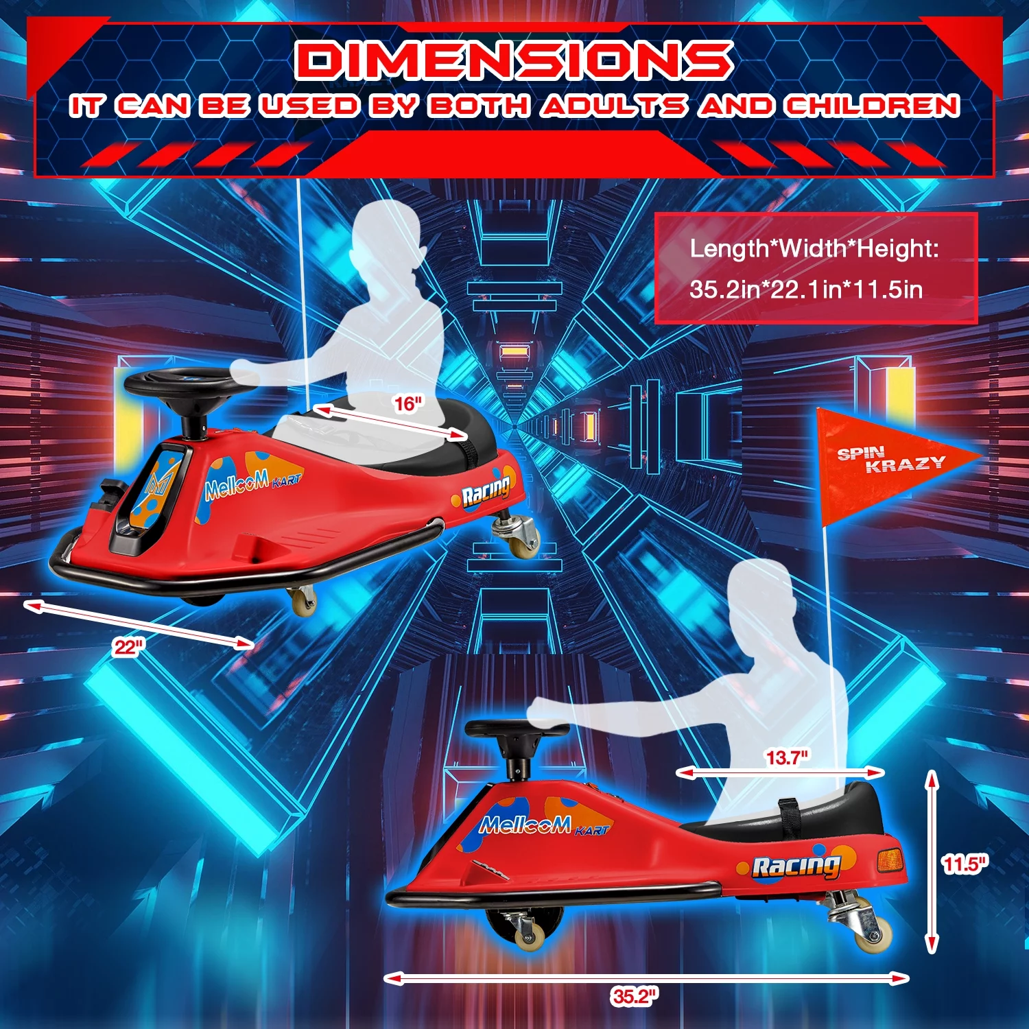 Hommow 12V Ride on Drift Car for Kids,Electric Drifting Go-Kart with Acceleration Pedal, Music, Bluetooth, LED Lights,Christmas Gift for 4-18Years Old,Blue - Womvr