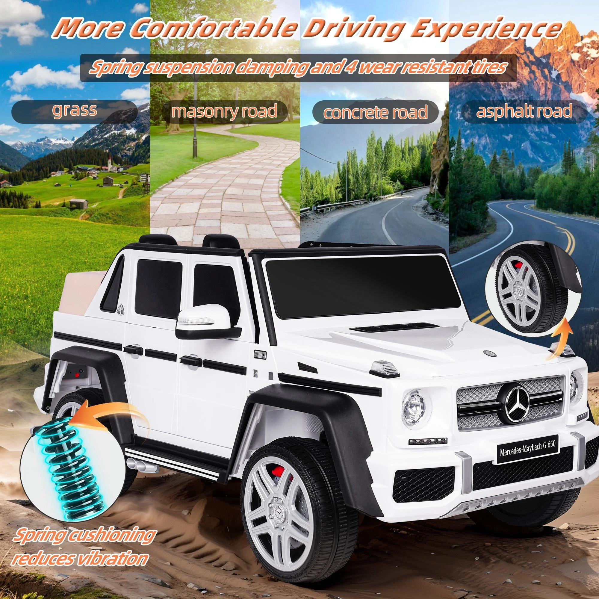 24V Ride on Car with Remote Control for Kids Mercedes Benz Ride on Car Toy for Boys and Girls 3-6 Years Old, Electric Vehicle, Bluetooth, LED Light, White - Womvr
