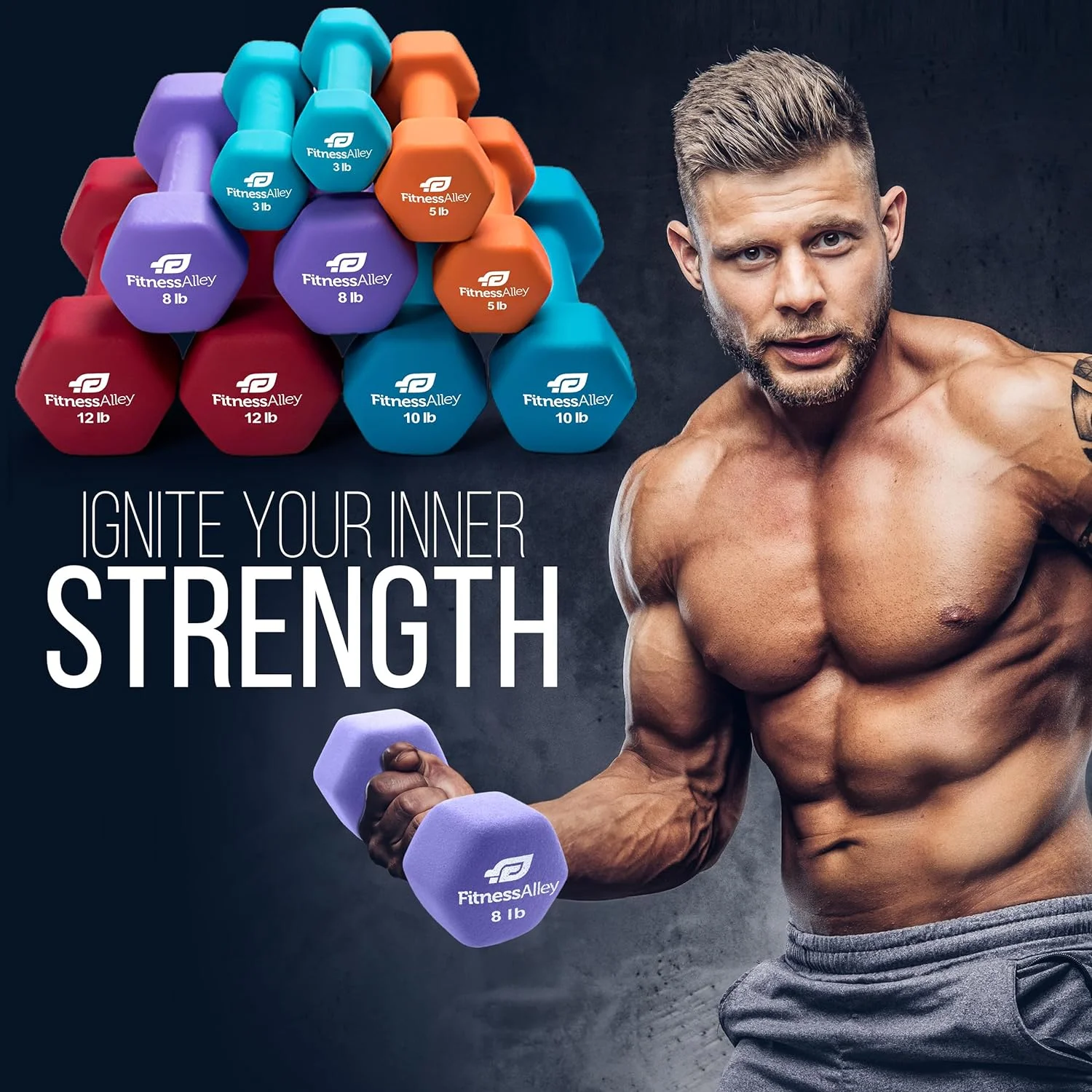 Fitness Alley Neoprene Workout Dumbbells - Non Slip, Anti Roll Exercise & Fitness Dumbbells Combo - Hex Shaped Hand weights for Men & Women(2, 4, 6, 8, & 10lb Dumbbells) - Womvr