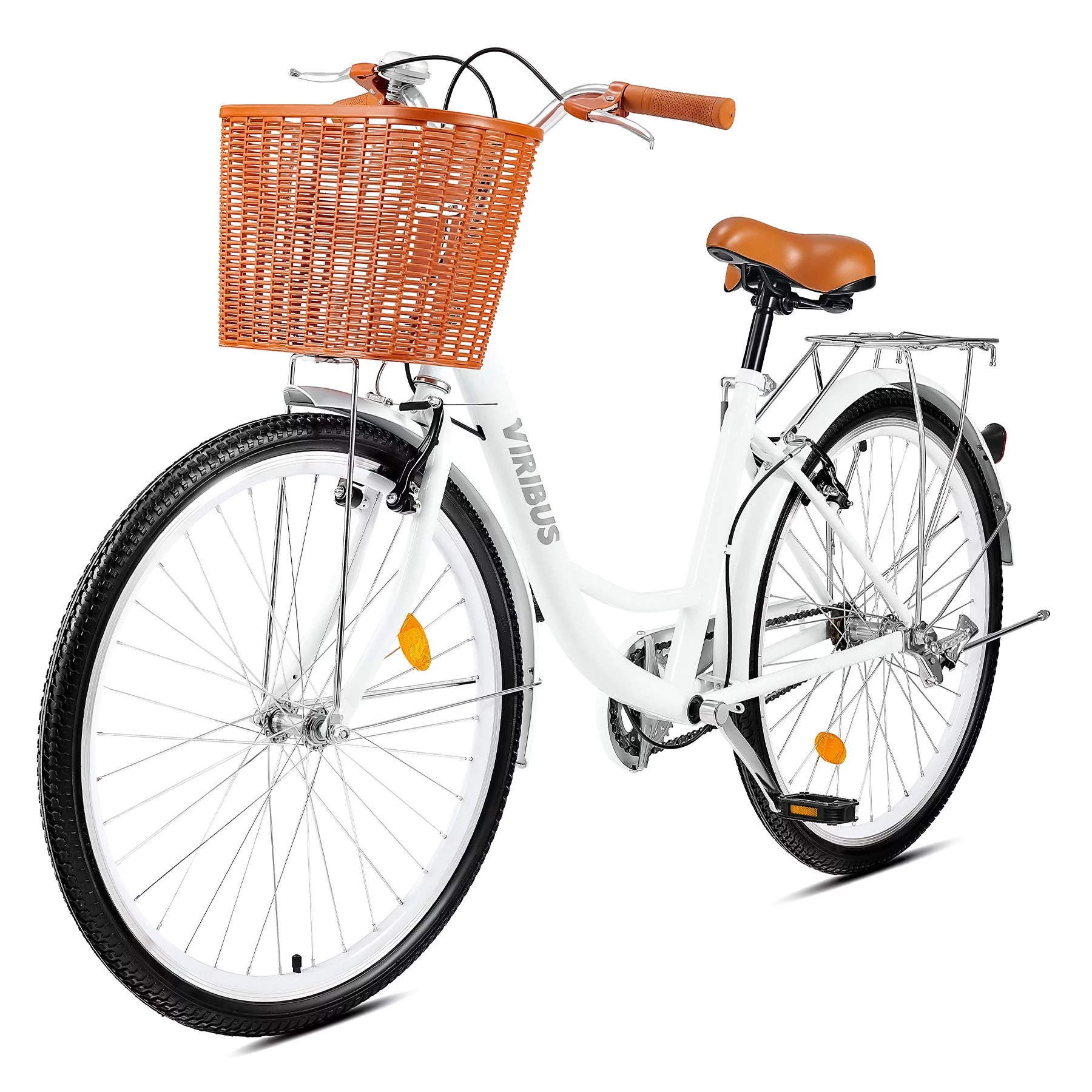 Viribus 26 Inch Women's Comfort Bike with Basket Step Through Bike for Women & Men White - Womvr