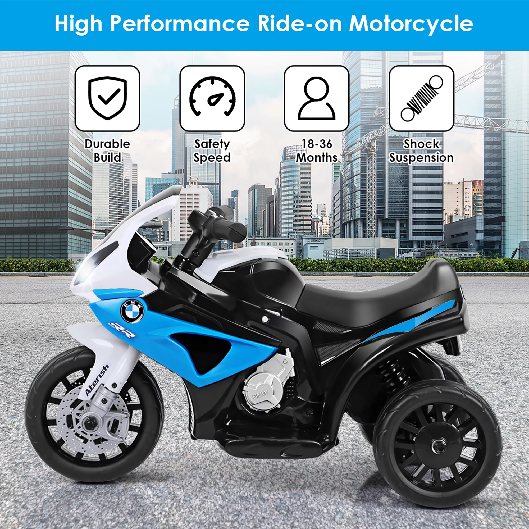 Costway Kids Ride On Motorcycle BMW Licensed 6V Electric 3 Wheels Bicycle with Music & Light (Suitable for 18-36 Months Age) - Womvr