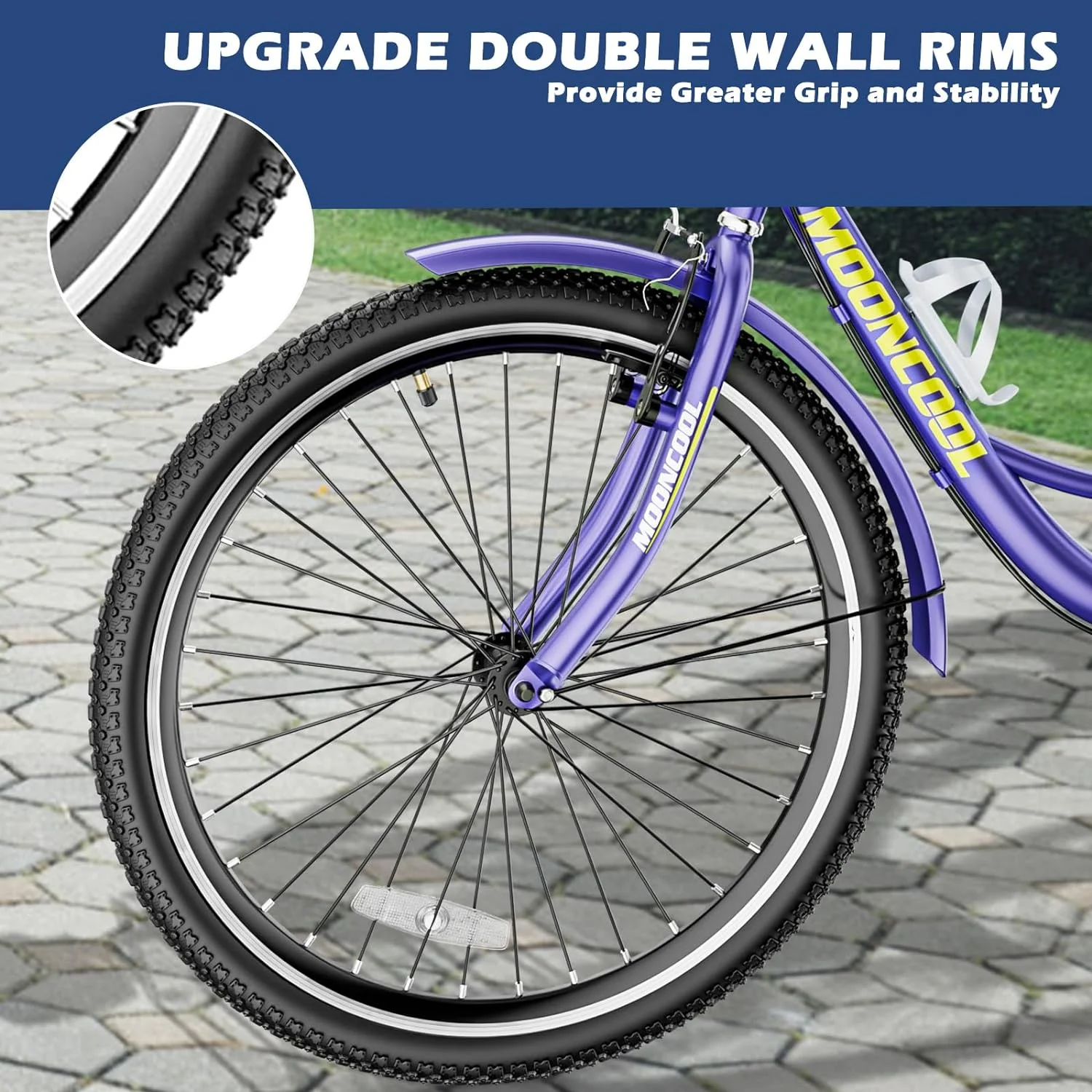 MOONCOOL Adult Tricycles with Rear Basket, 24 26 inch 7 Speed 3 Wheel Bikes, Three-Wheeled Bicycles Adult Trike with Backrest for Seniors, Women, Men - Womvr