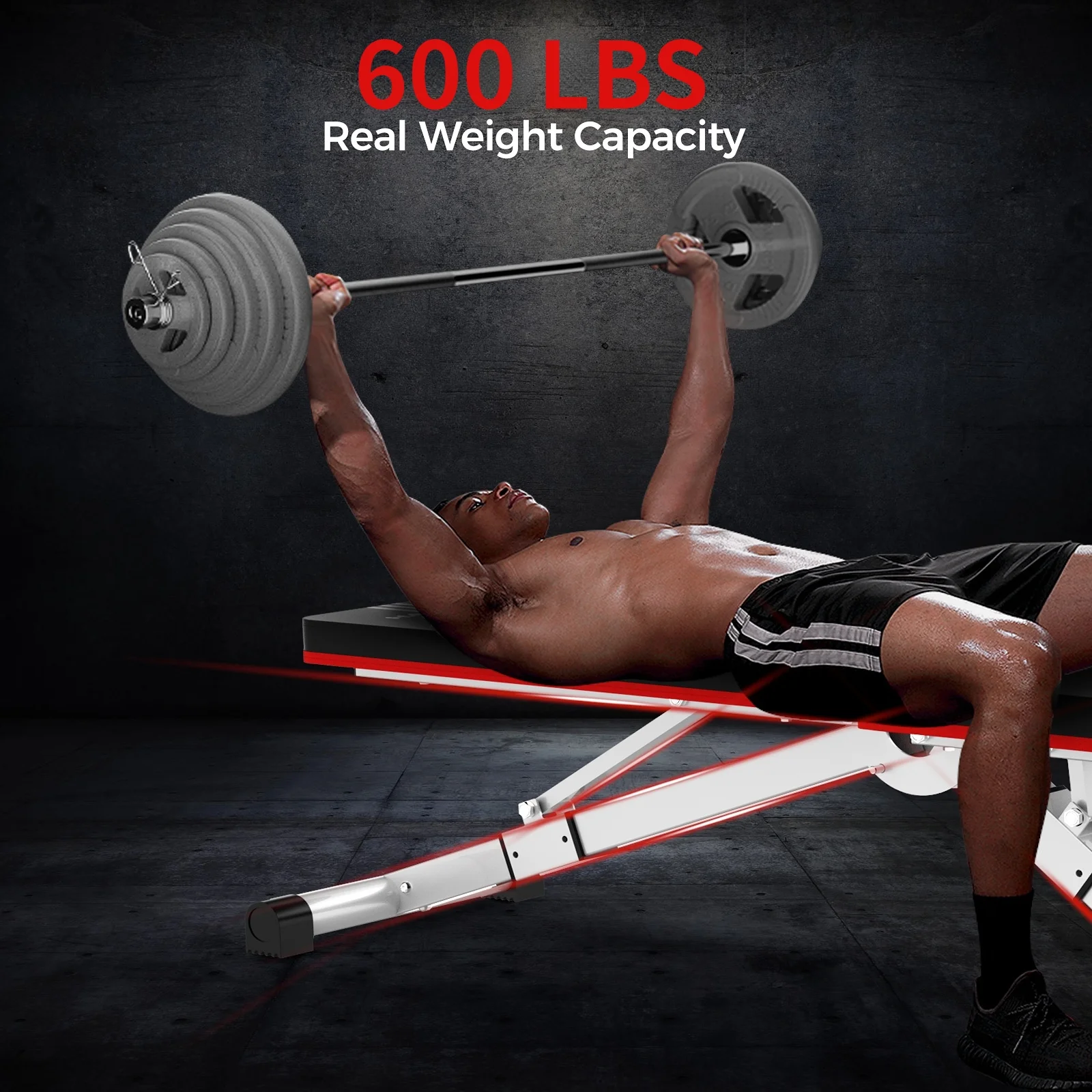 Pooboo Dumbbell Bench Workout Foldable Weight Bench 600 lbs with 6 Incline Adjustable and Thickened 5 Layer Structure gym bench Strength Training Bench for Home Training. - Womvr