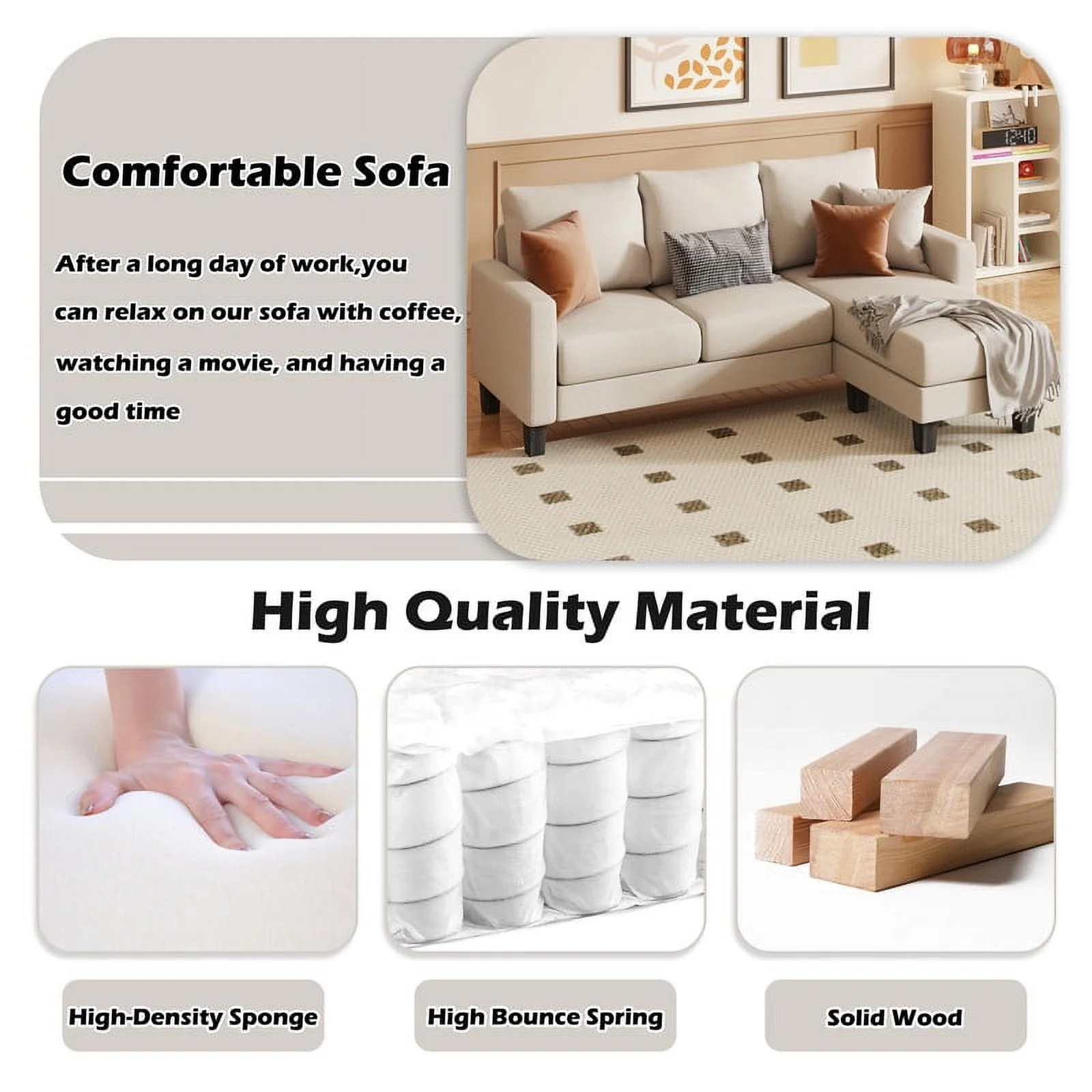 Homall Convertible Sectional Sofa Couch, Modern Linen Fabric L-Shaped Couch 3-Seat Sofa Sectional with Reversible Chaise for Small Living Room, Apartment and Small Space, Dark Gray - Womvr