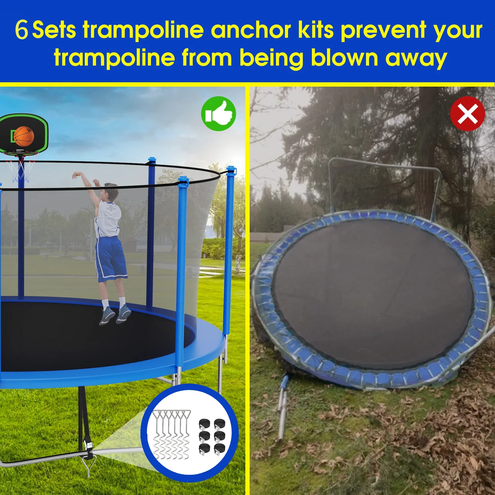 16FT Trampoline for 8-9 Kids Adults with Basketball Hoop, Ladder, Light, Sprinkler, Socks, Outdoor Heavy Duty Recreational Trampoline - Womvr