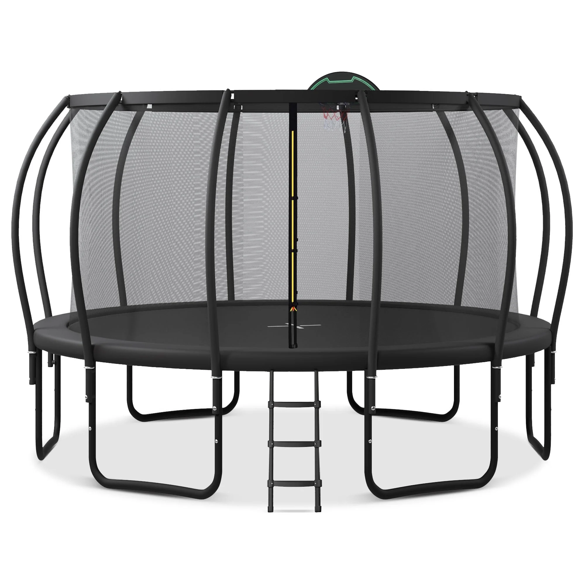 Jump Into Fun Trampoline 12FT 14FT 15FT 16FT, 1200LBS Trampoline for Adults/ 5-6 Kids, Trampoline with Enclosure, Basketball Hoop, Wind Stakes, Outdoor Upgraded Arc Pole Trampoline - Womvr