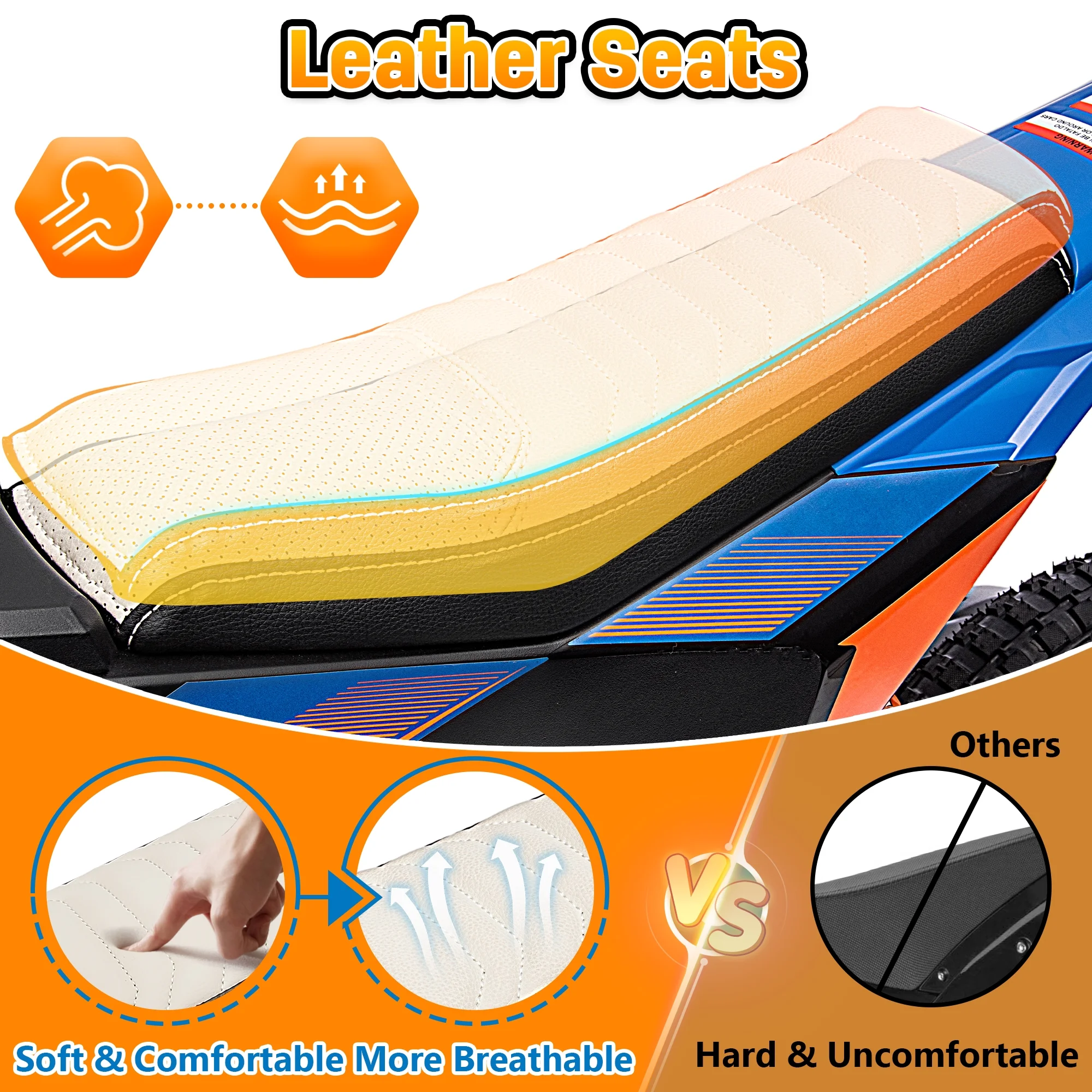 Wisairt 24V Dirt Electric Ride on Motocross Bike for Kids and Teens 13+ Between 40 and 140 lbs(Blue & Orange) - Womvr