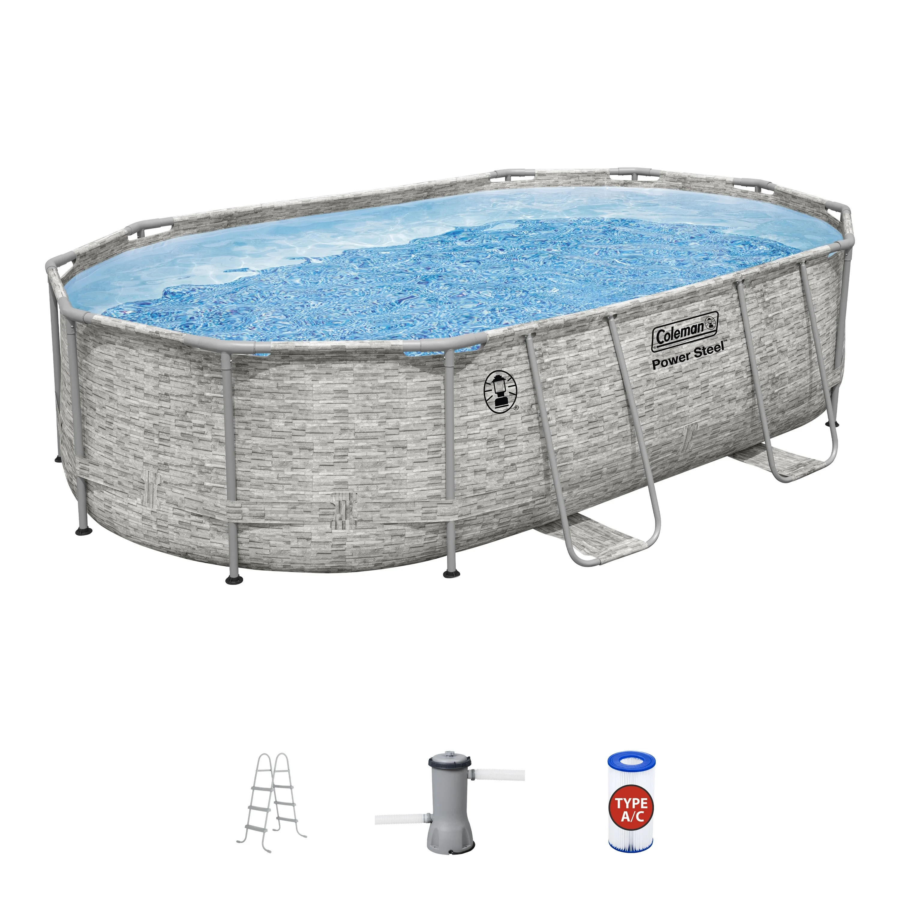 Coleman Power Steel 16 ft. x 10 ft. x 42 in. Oval Metal Frame Above Ground Pool Set - Womvr