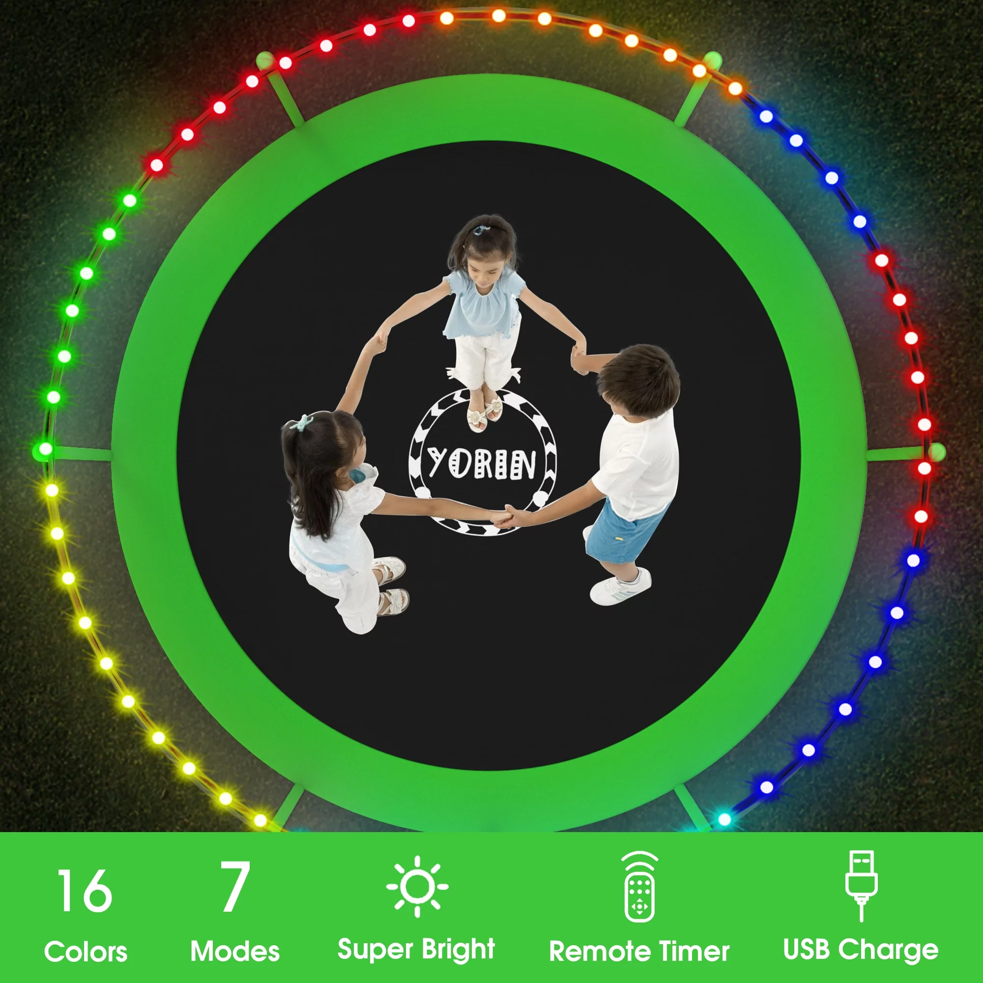 YORIN Trampoline for 2-3 Kids, 8 FT Trampoline for Adults with Enclosure Net, Ladder, Light, 800LBS Weight Capacity Outdoor Round Recreational Trampoline, Heavy Duty Trampoline - Womvr