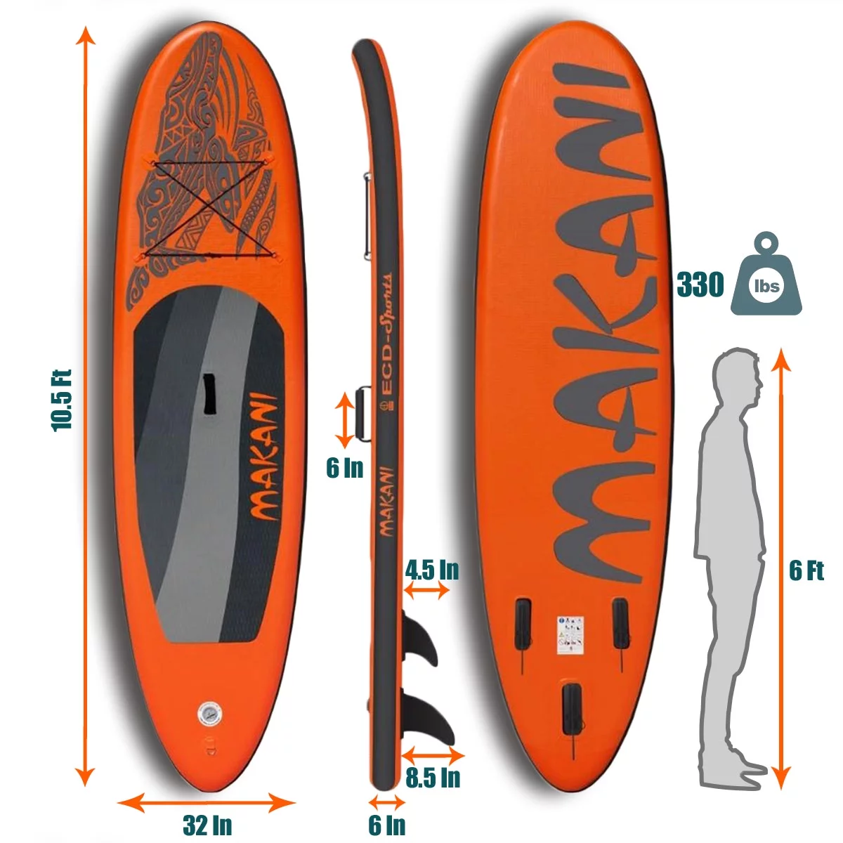 JSP Stand Up Inflatable Paddle Board 10.5' SUP Blow Up Boat 330 lb Capacity - Womvr