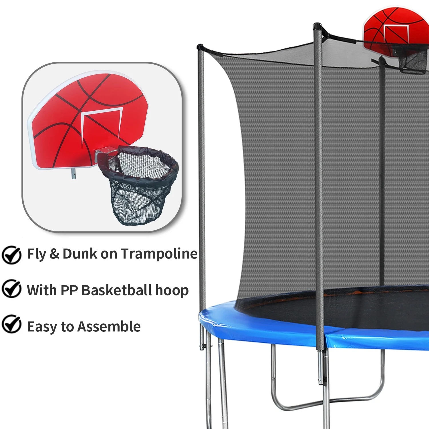 Trampoline for Kids, 14ft Trampoline with Basketball Hoop, Kids Trampoline for Ourdoor with Ladder, W-Shaped Leg for More Sturdy,  72 pcs Springs - Womvr