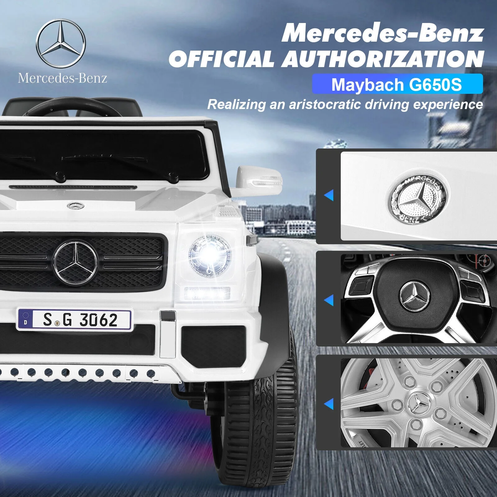 JOYLDIAS 12V Kids Ride on Car 3 Speeds Licensed Mercedes-Benz Electric Toy w/ Bluetooth, Remote Control, LED Lights (Pink) - Womvr