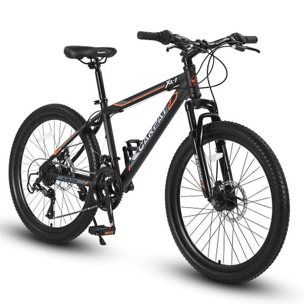 24 Inch Mountain Bike Boys Girls, Steel Frame, Shimano 21 Speed Mountain Bicycle with Daul Disc Brakes and Front Suspension - Womvr