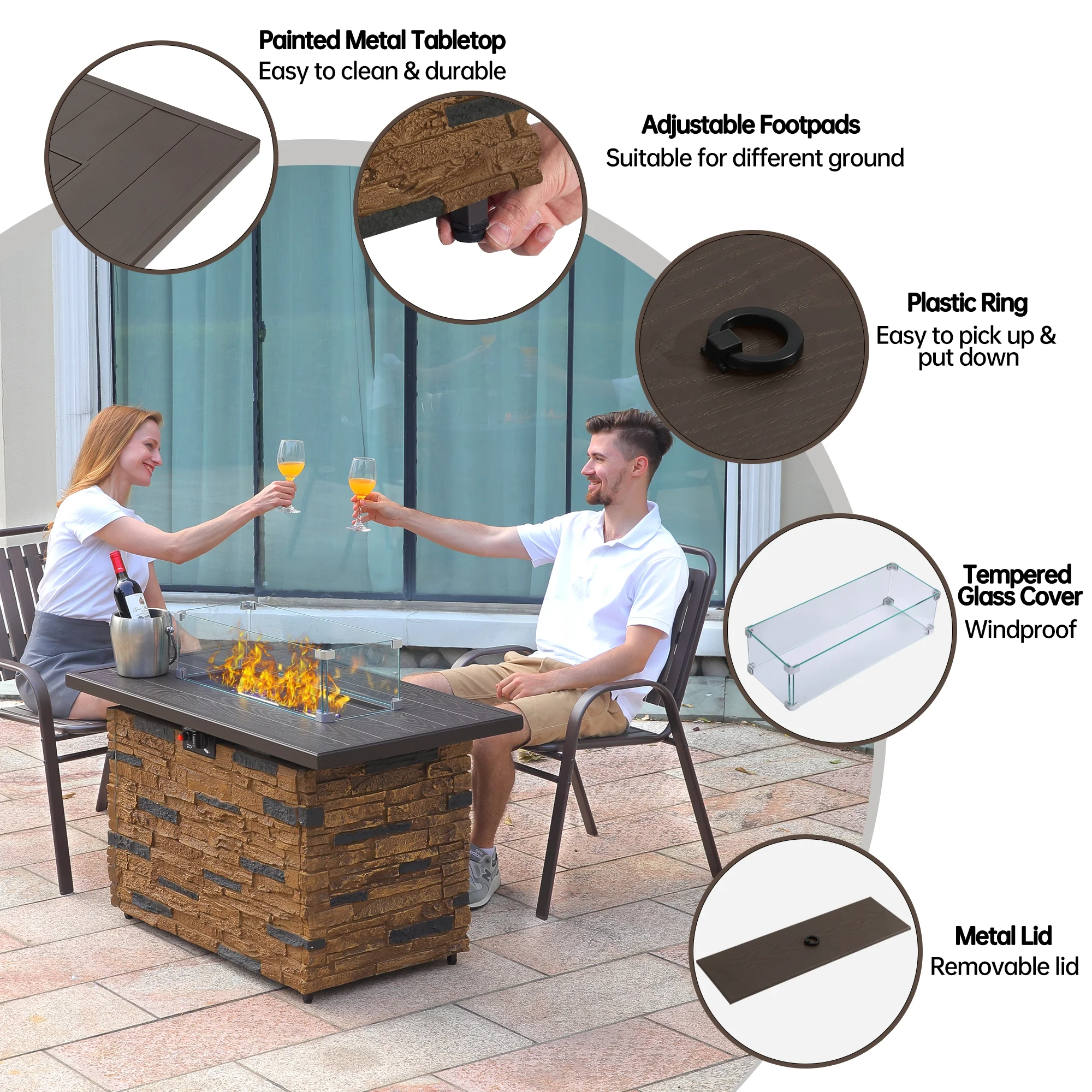 Pizzello Fire Pit Table Propane Outdoor 43