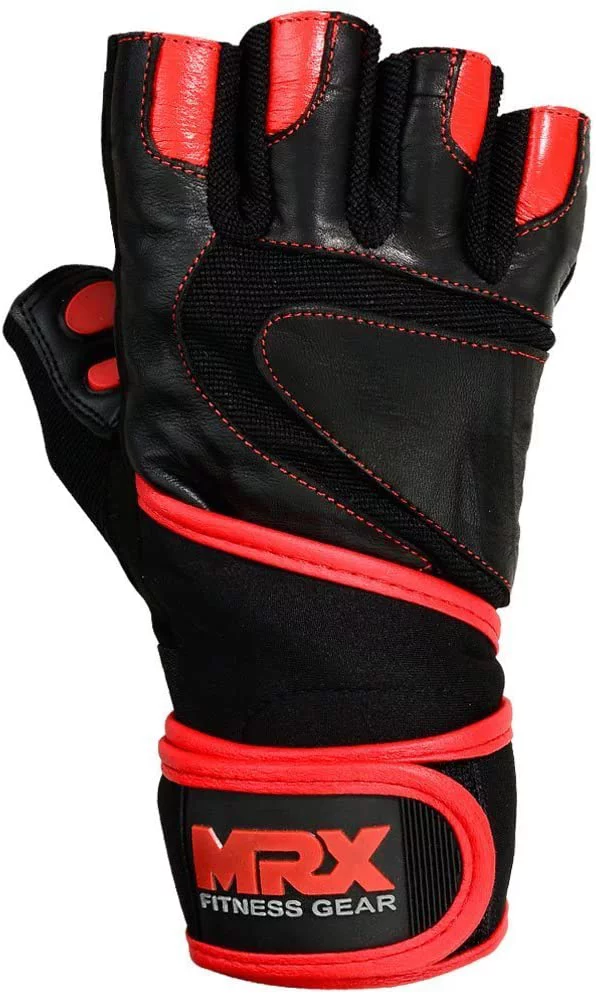 MRX Weight Lifting Gloves Gym Power Training Fitness Bodybuilding Glove Long Wrist Strap Black / Red M - Womvr