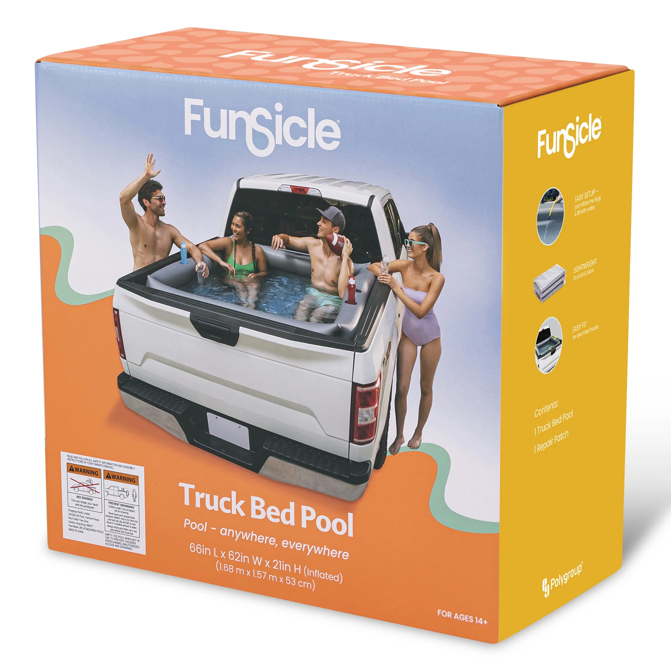Funsicle Rectangular Truck Bed Inflatable Swimming Pool, Gray, Adults - Womvr