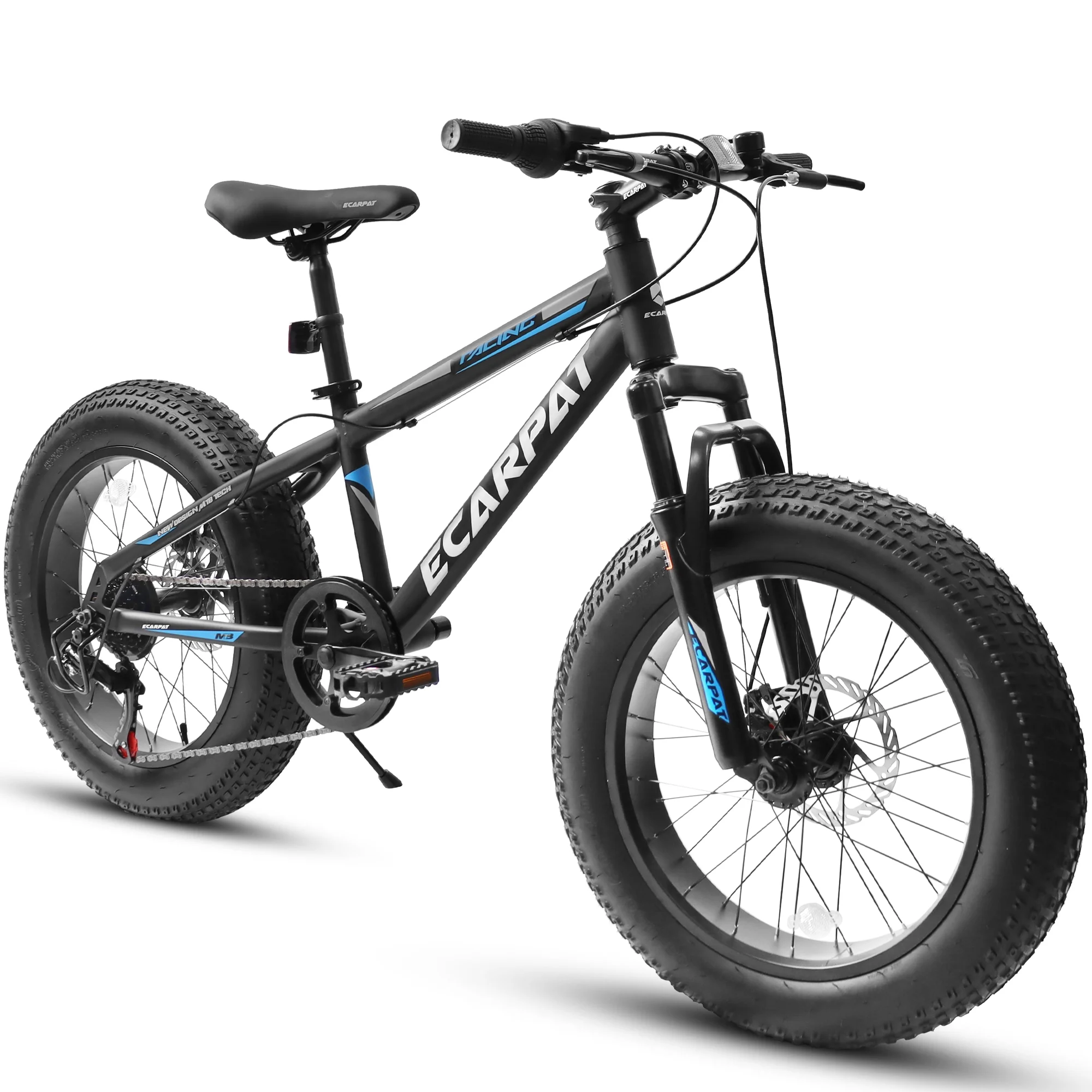 Fat Tire Bike for Kids, 20 inch Boys Bike with Disc Brakes 7 Speed, Black - Womvr