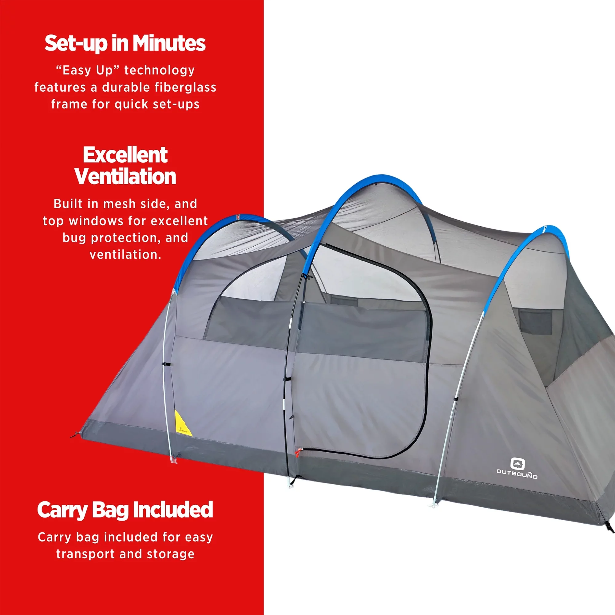 Outbound 8 Person 3 Season Easy Up Dome Tent with Room Divider & Rainfly - Womvr