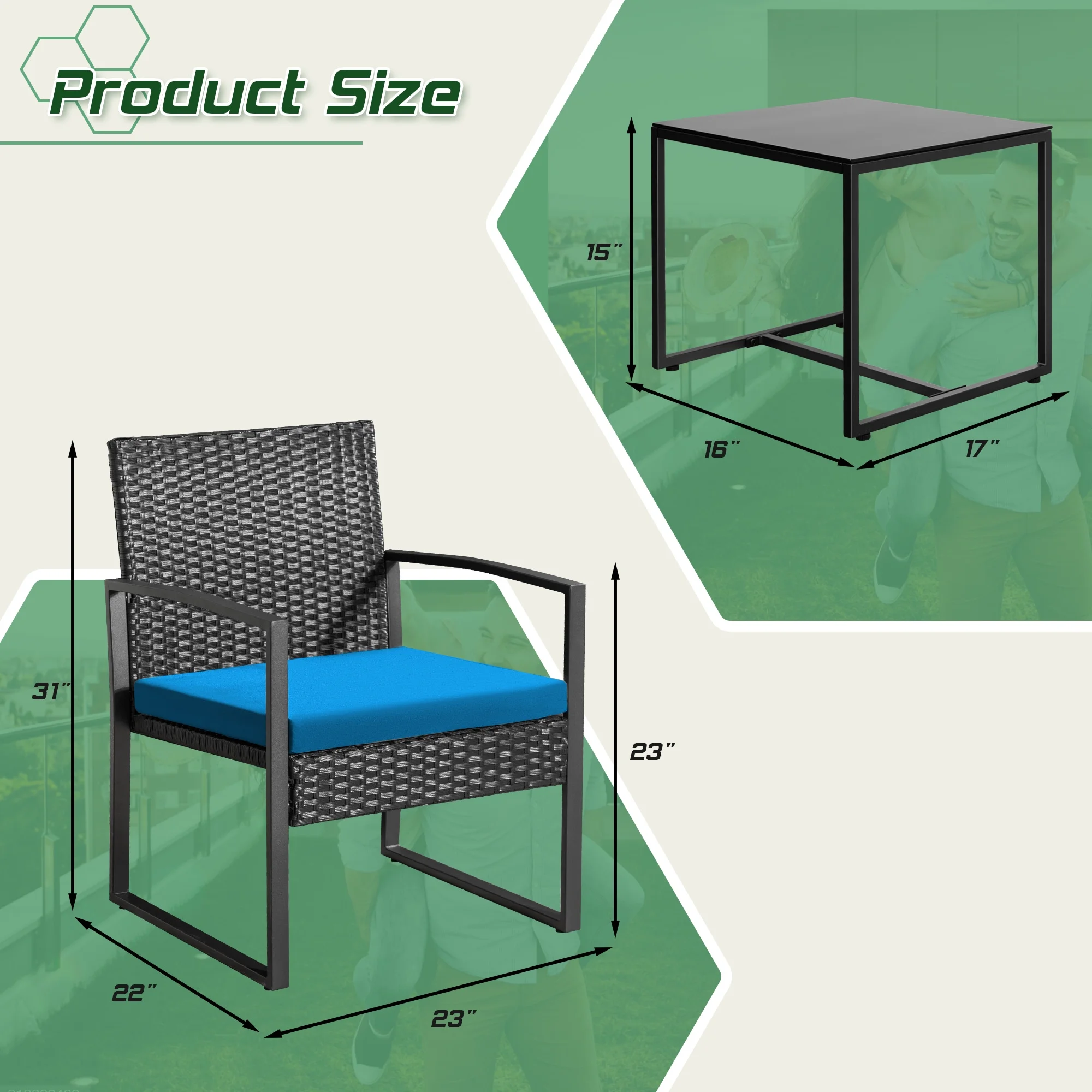 Homall Patio Furniture 3-Piece Set Casual Wicker Chair Bistro Chair with Coffee Table, Black - Womvr