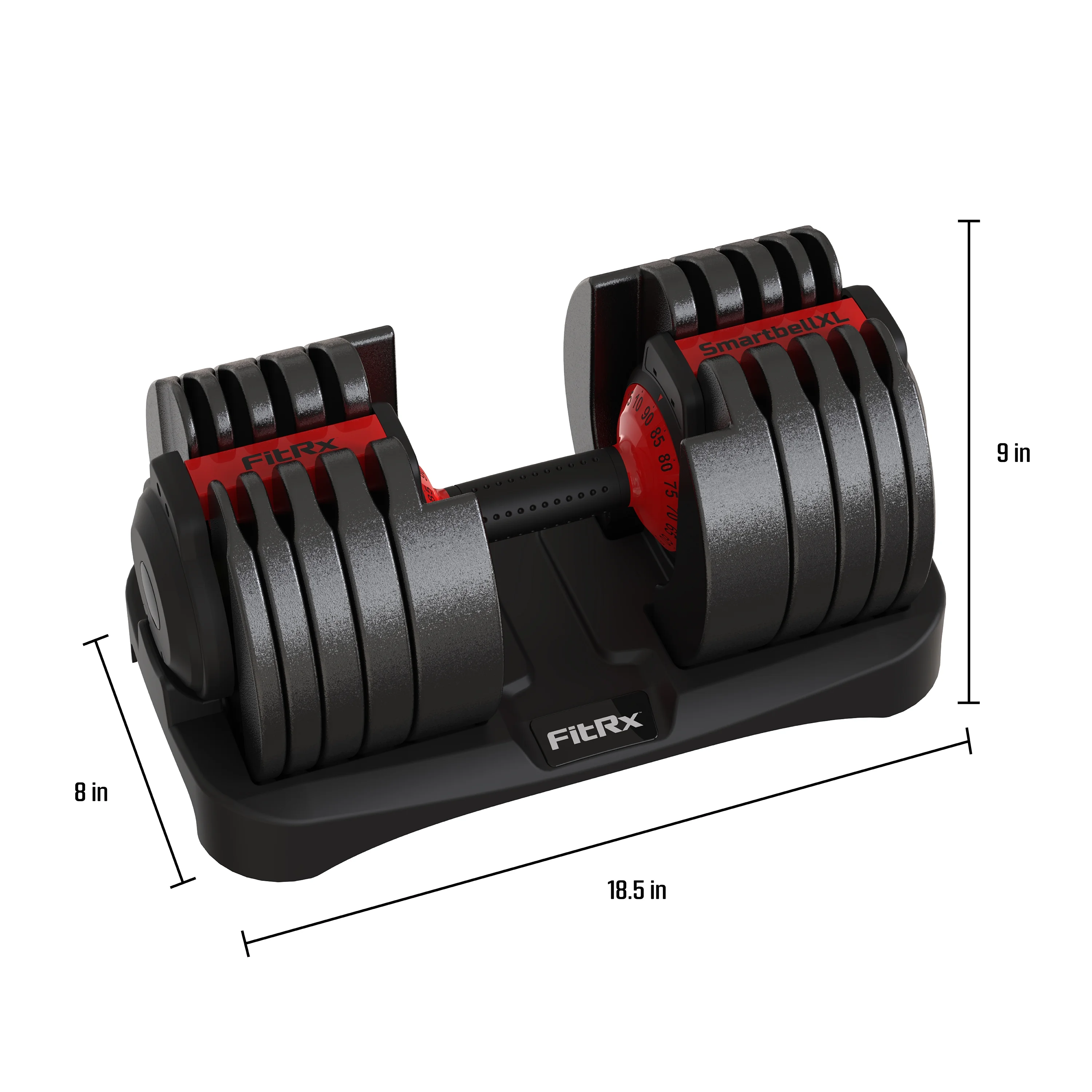 FitRx SmartBell XL, Quick-Select Adjustable Dumbbell, 10-90 lbs. Weight, Black, Single - Womvr