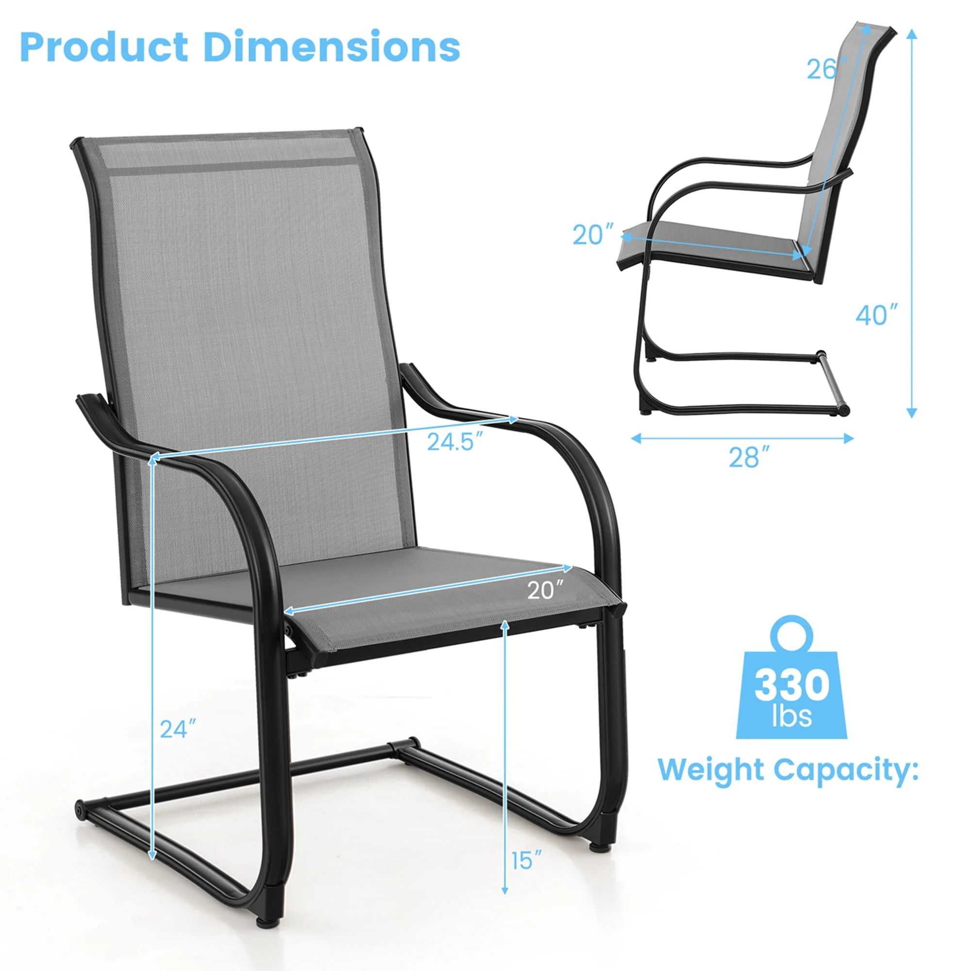 Costway 2pcs C-Spring Motion Patio Dining Chairs All Weather Heavy Duty Outdoor Black - Womvr