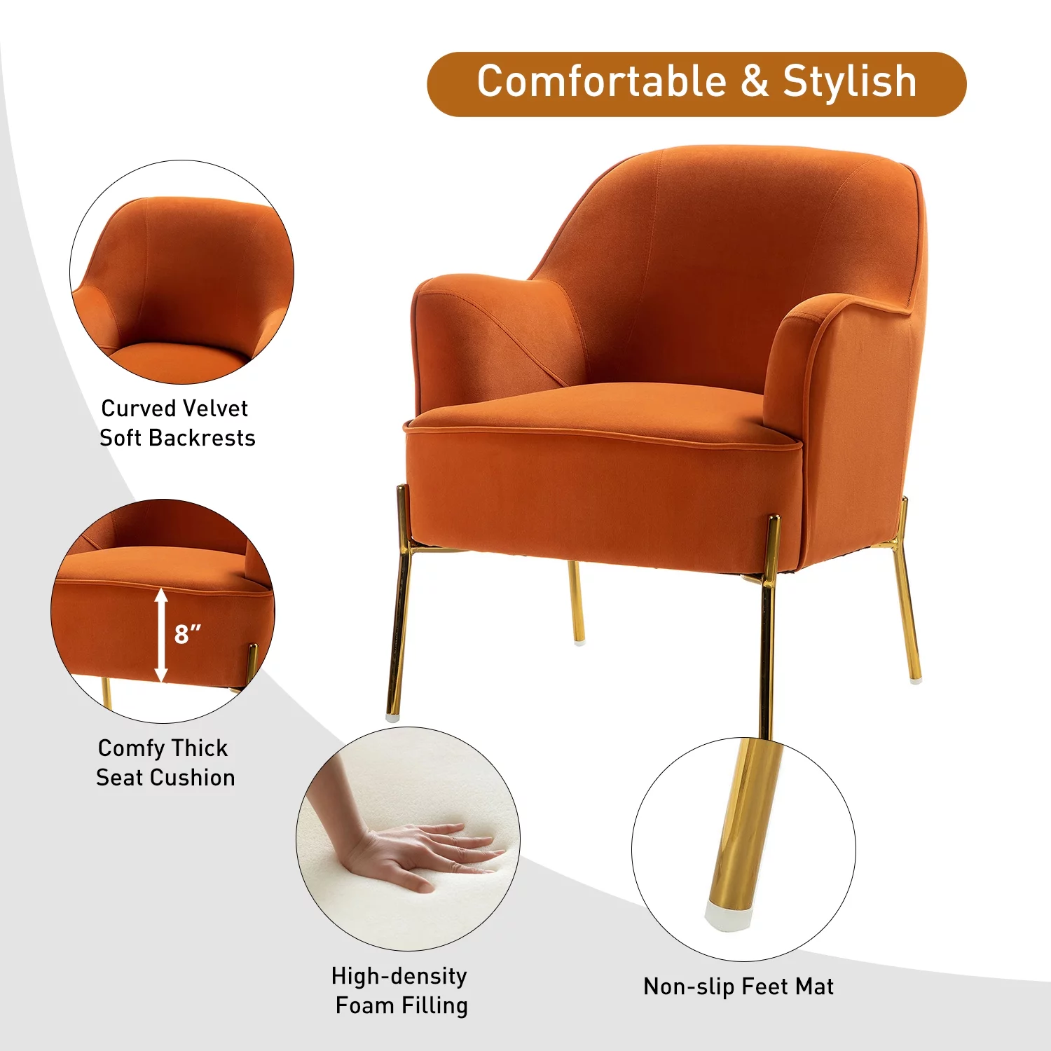 Velvet Upholstered Accent Chair Metal Legs Curved Backrest Lounge Home Armchair Bedroom Adult Pink - Womvr