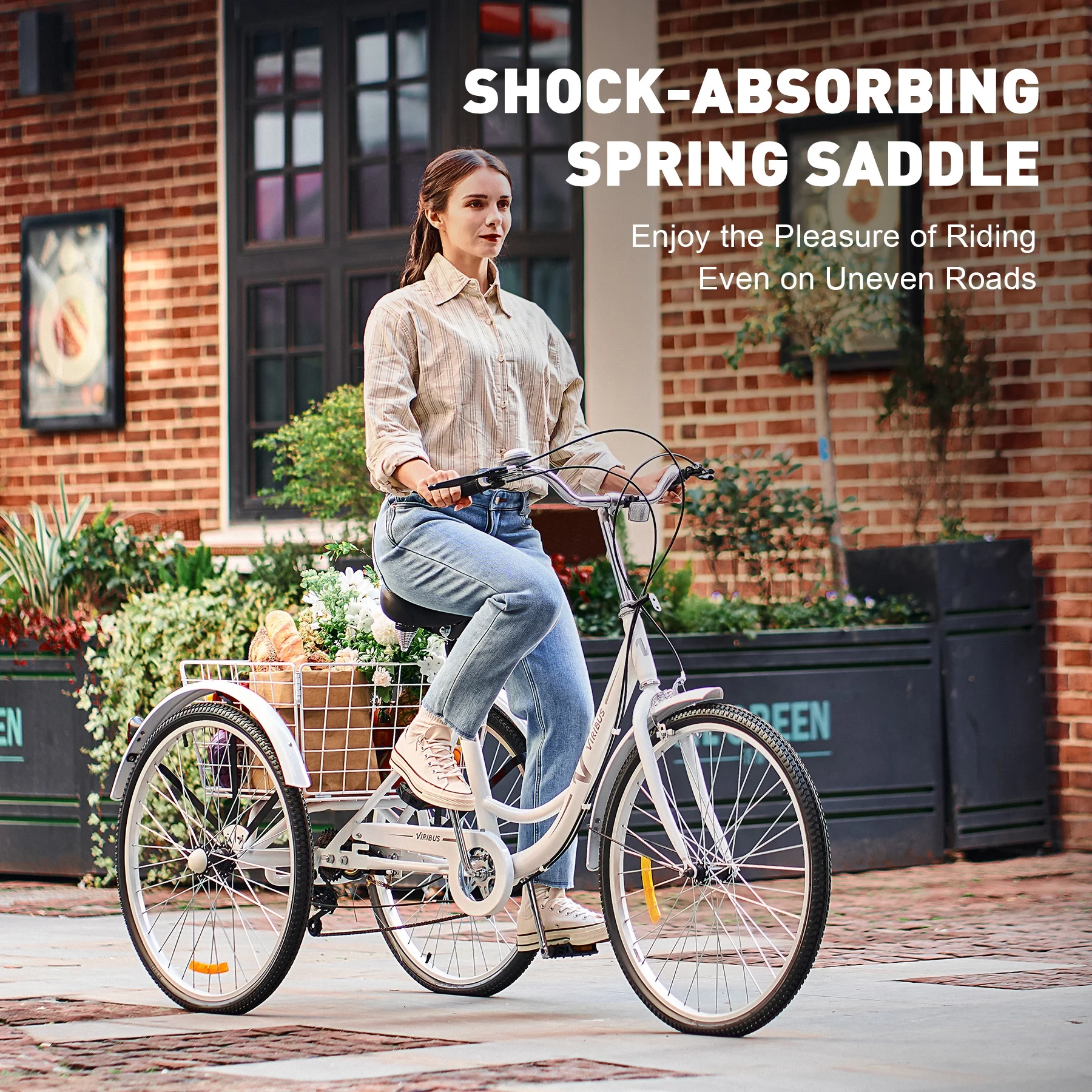 VIRIBUS 26 Inch Adult Tricycle 3 Wheel Bike with 7 Speeds & Basket for Men Women, Black - Womvr