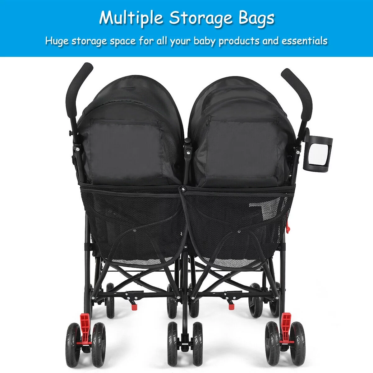 Baby-joy Foldable Twin Baby Double Stroller Kids Ultralight Umbrella Stroller Pushchair Black - Womvr
