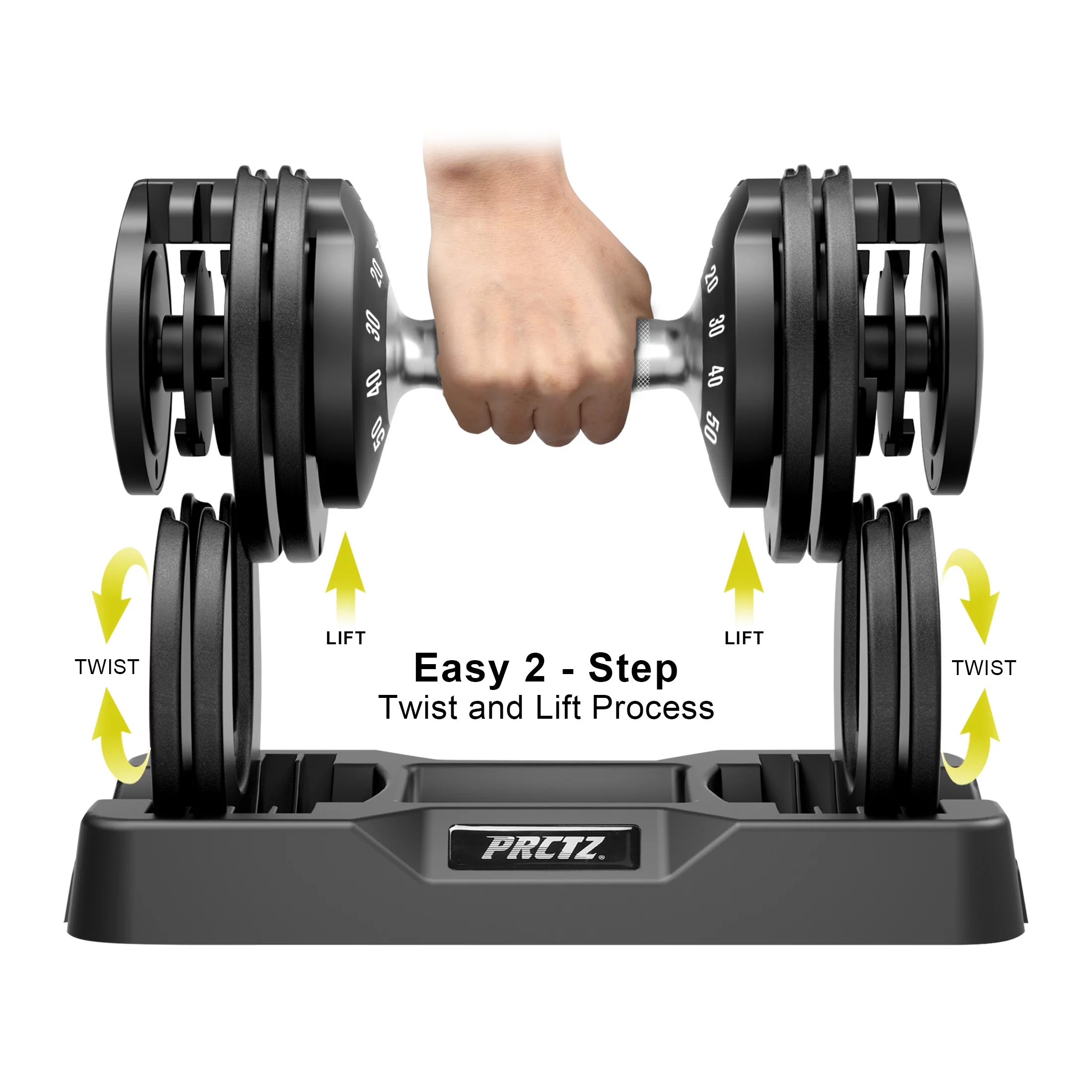PRCTZ 10-50 lb Quick Select Adjustable Dumbbell, Enhanced 3-Point Safety Locking System, Single, Black - Womvr
