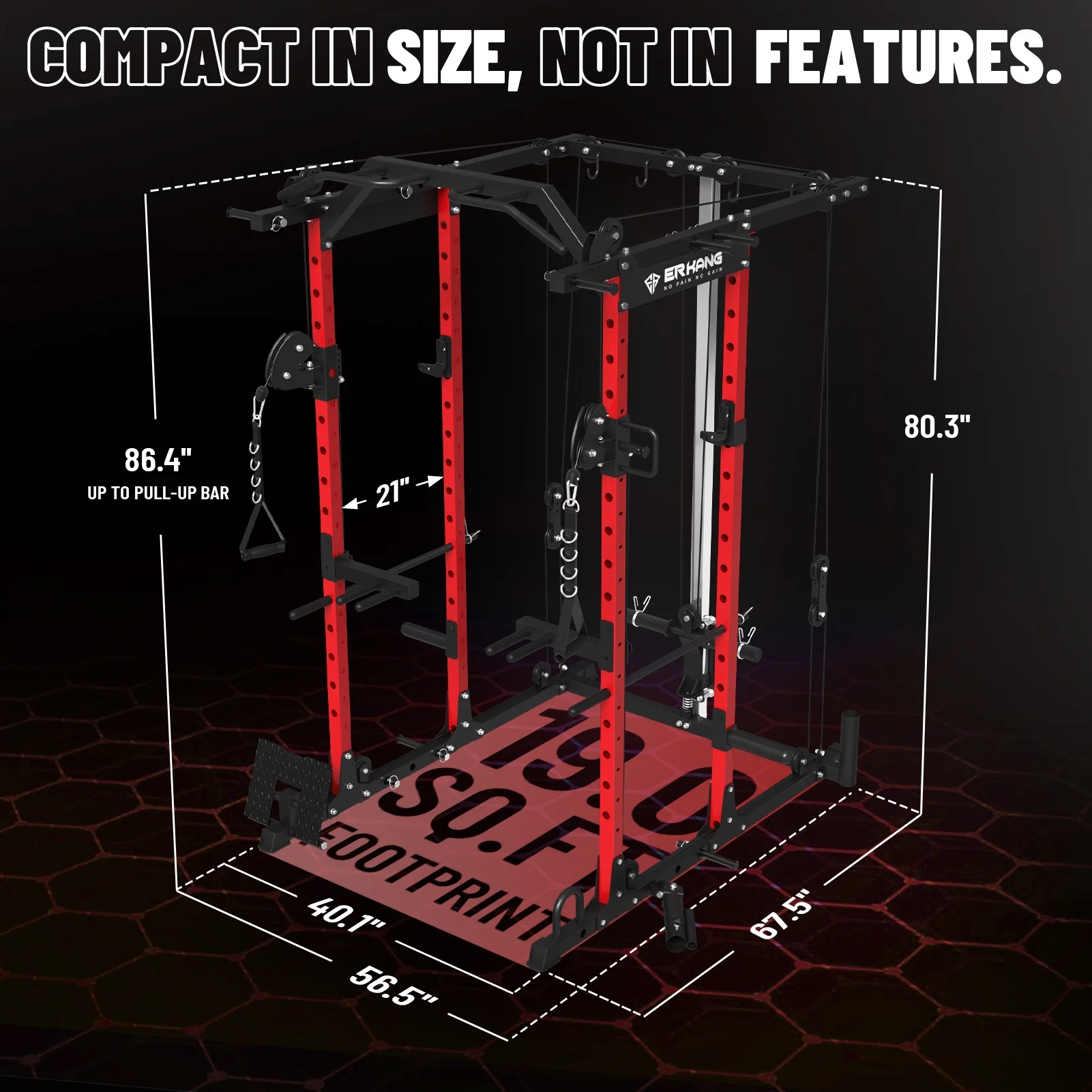 Mikolo Power Rack Cage, 1500 lbs Weight Rack with Cable Crossover Machine,Multi-Function Squat Rack with J Hooks,Dip Bars and Landmine for Home Gym (Red), Plate Loaded Machine - Womvr