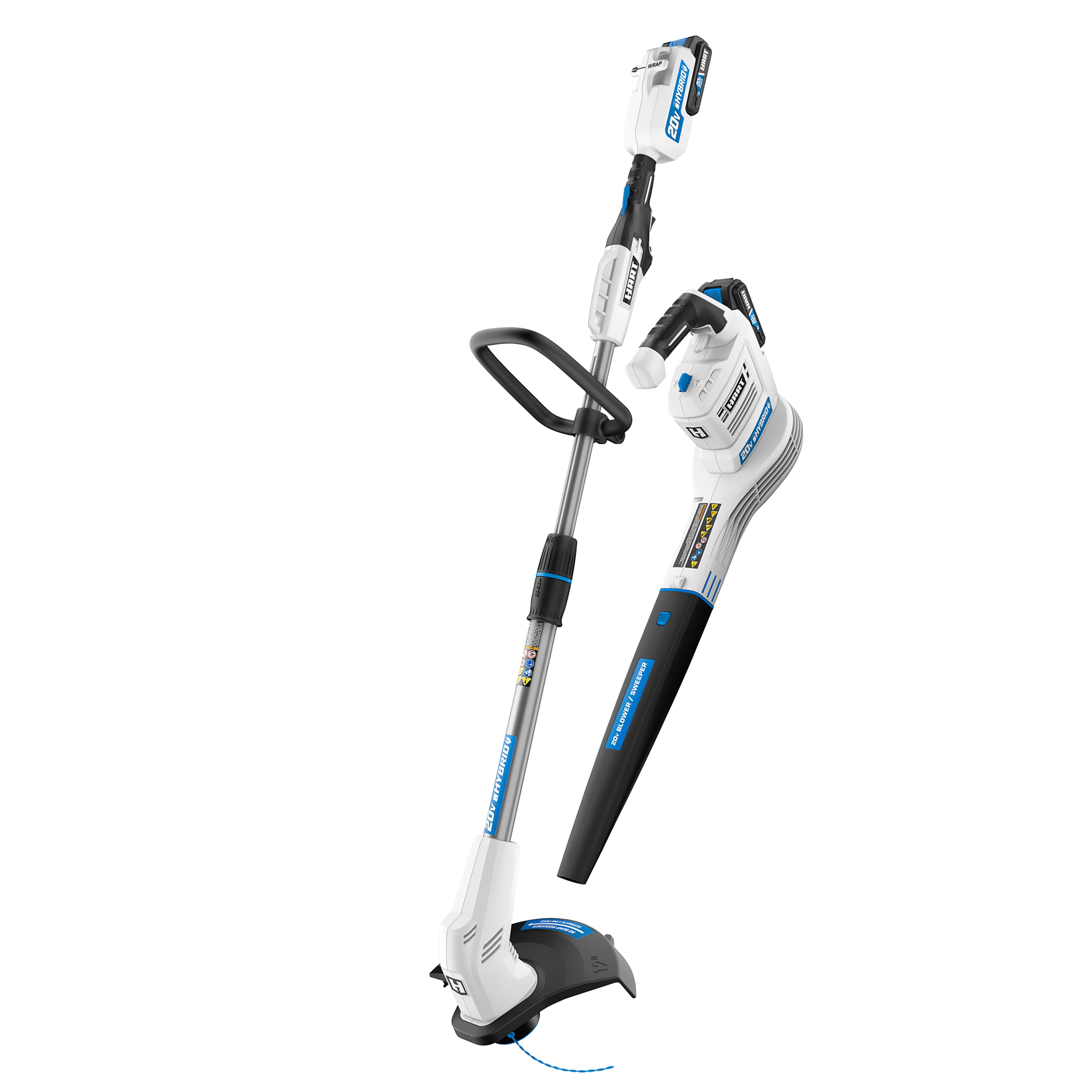 HART 20-Volt Cordless Hybrid 12-inch String Trimmer/Edger and Blower Kit (2) 2.0Ah Lithium-Ion Batteries - Womvr