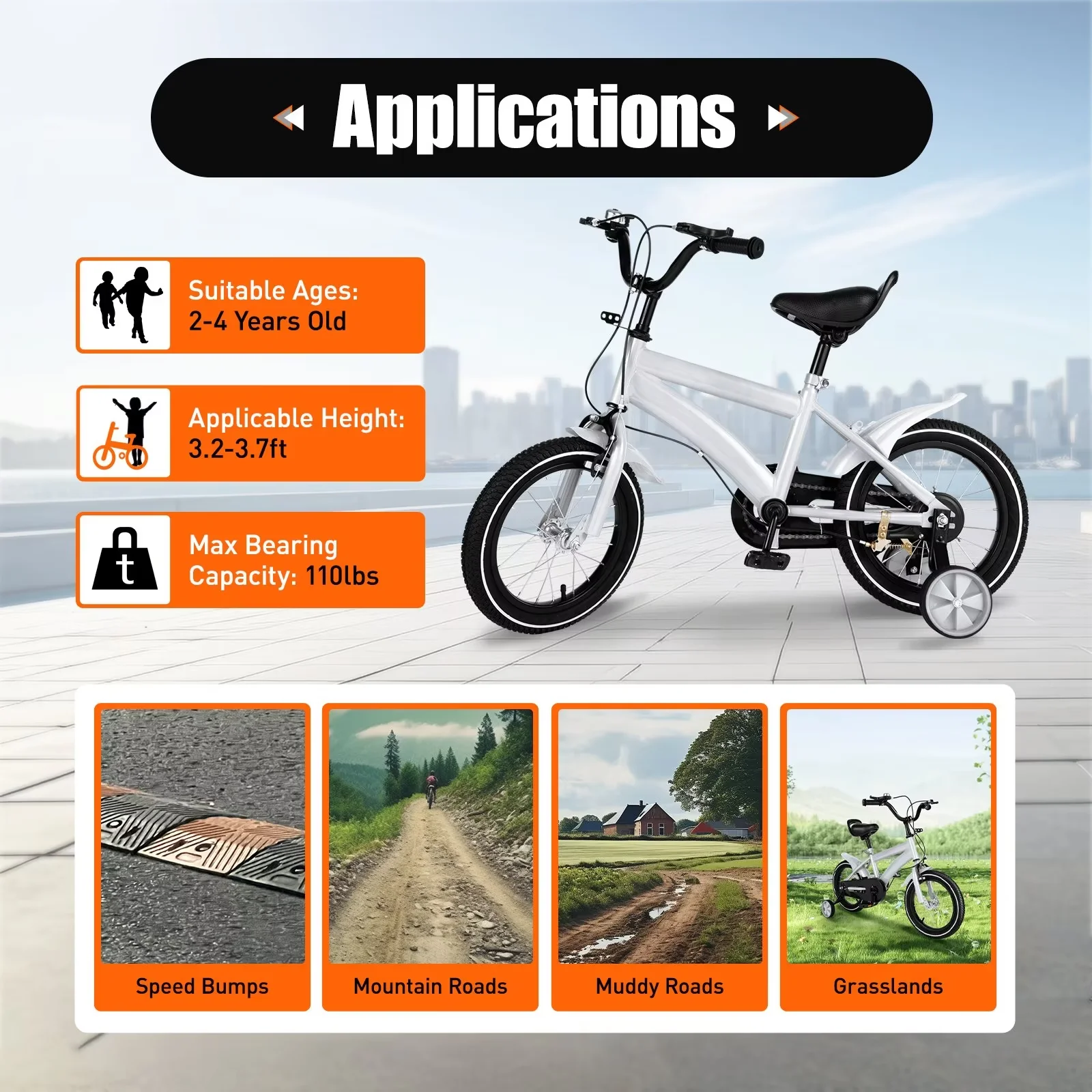 TFCFL 14 inch Kids Bike Bicycle Children Cycle Bikes Gift With With Safety Training Wheels - Womvr