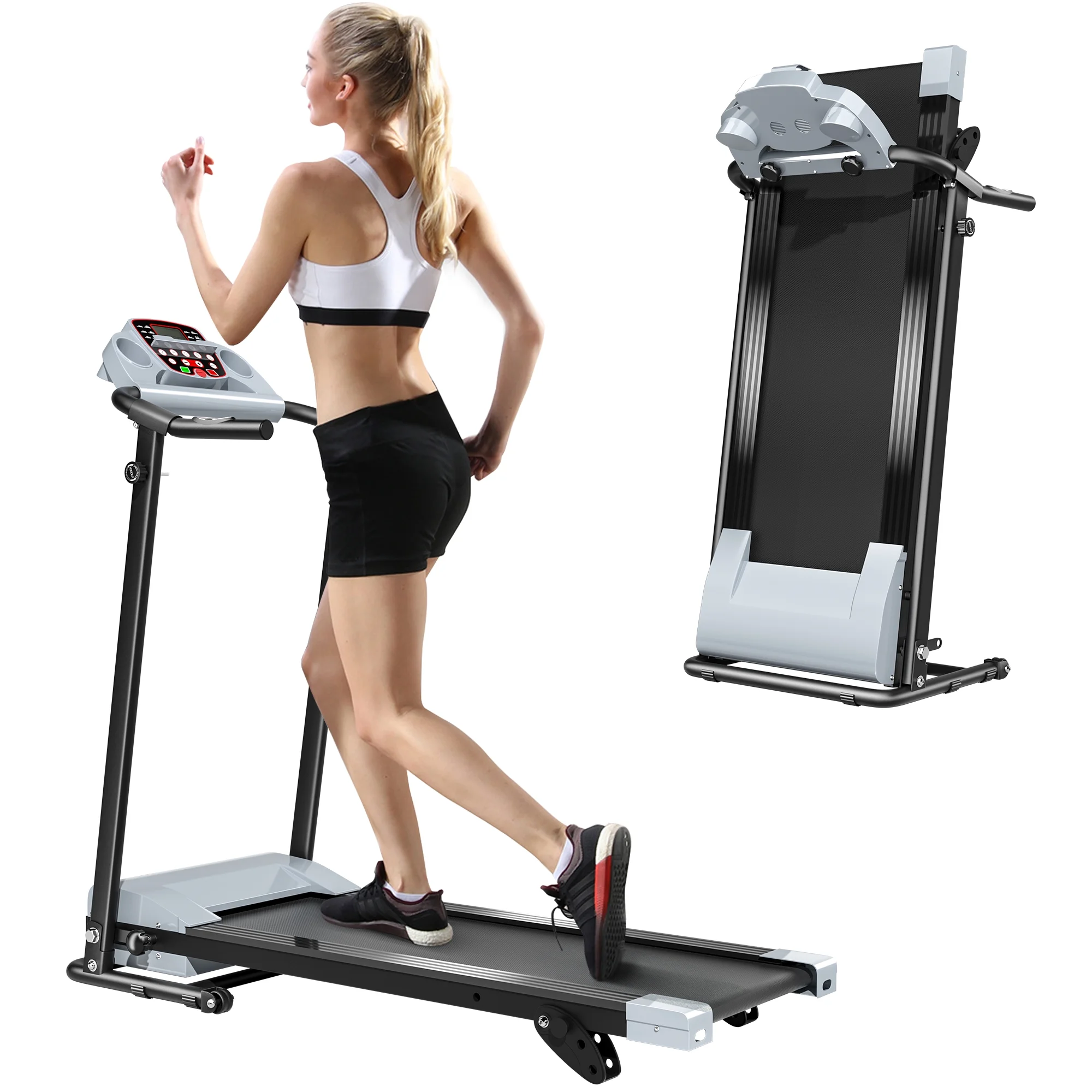 Jaxpety 2.0 HP Portable Folding Electric Treadmill 3 Incline Running Machine with LCD Display, Ipad and Drink Holder - Womvr