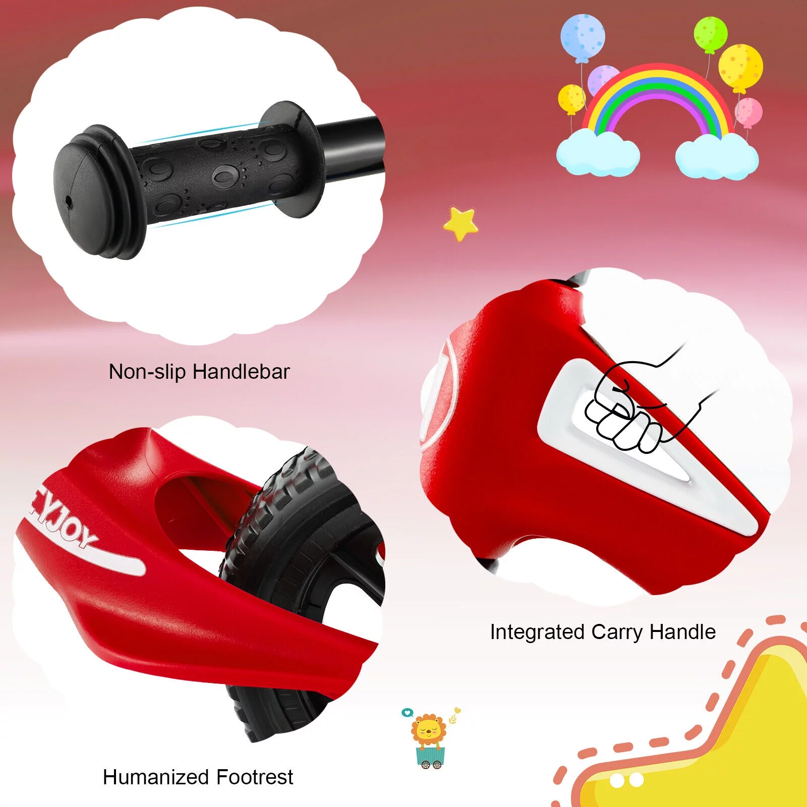 FONIRRA Kids Balance Bike, No Pedal Lightweight Toddler Training Bicycle with Adjustable Seat for 2-6 Years Old Boys and Girls, Red - Womvr