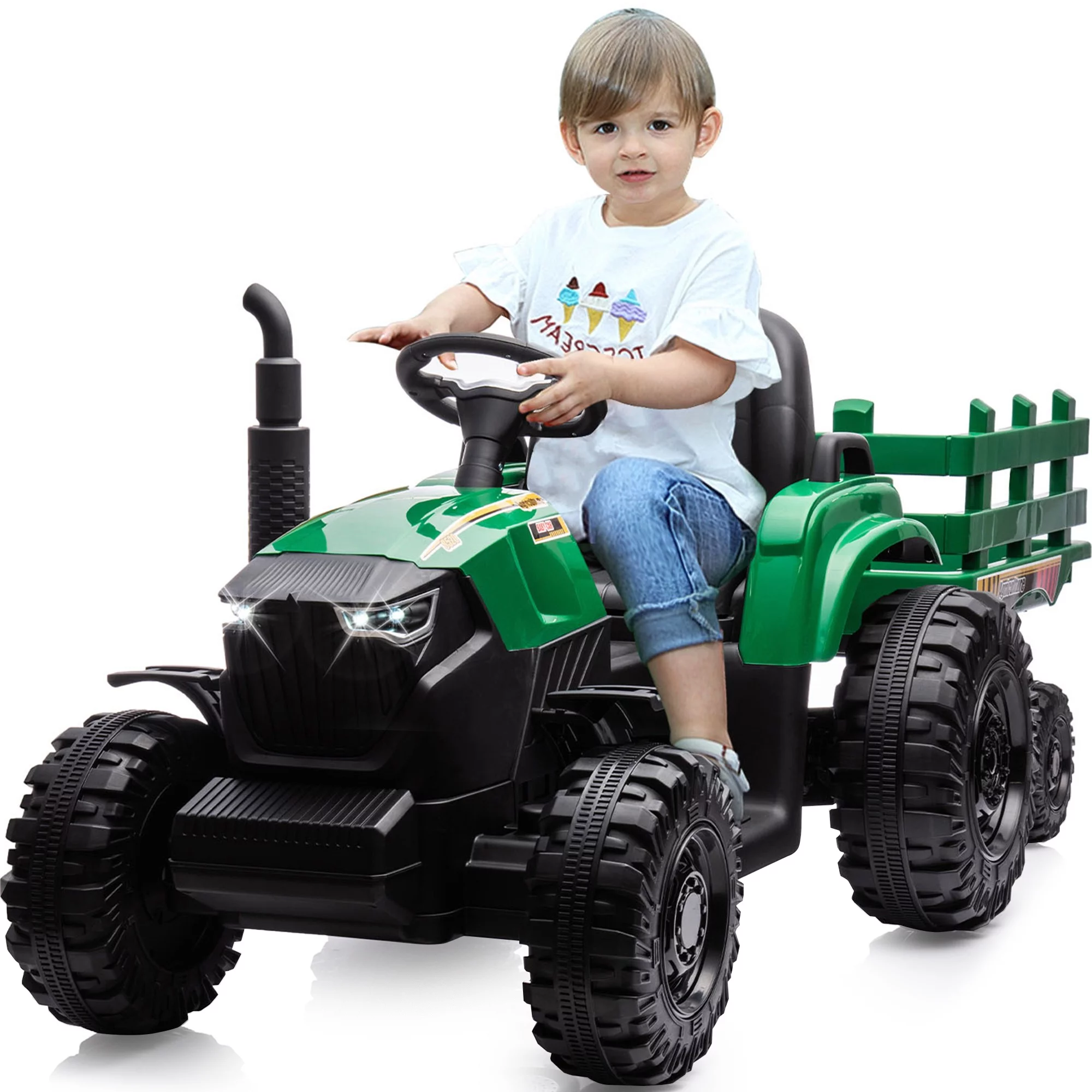 Outfunny 24V Ride on Toy for Big Kids, Powered Ride On Tractor with Trailer & Remote - Red - Womvr