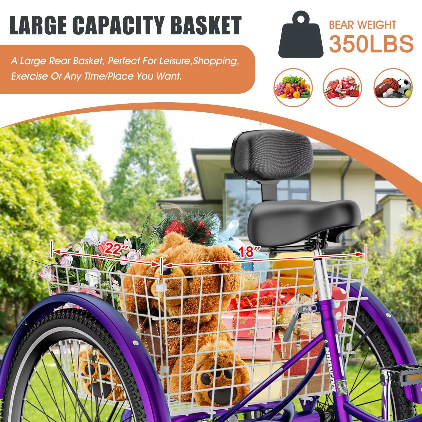 Lilypelle Adult Tricycles 7 Speed 20/24/26 Inch Three Wheel Bike Cruiser Trike with Low-Step Through Frame/Large Basket for Men, Women, Seniors - Womvr