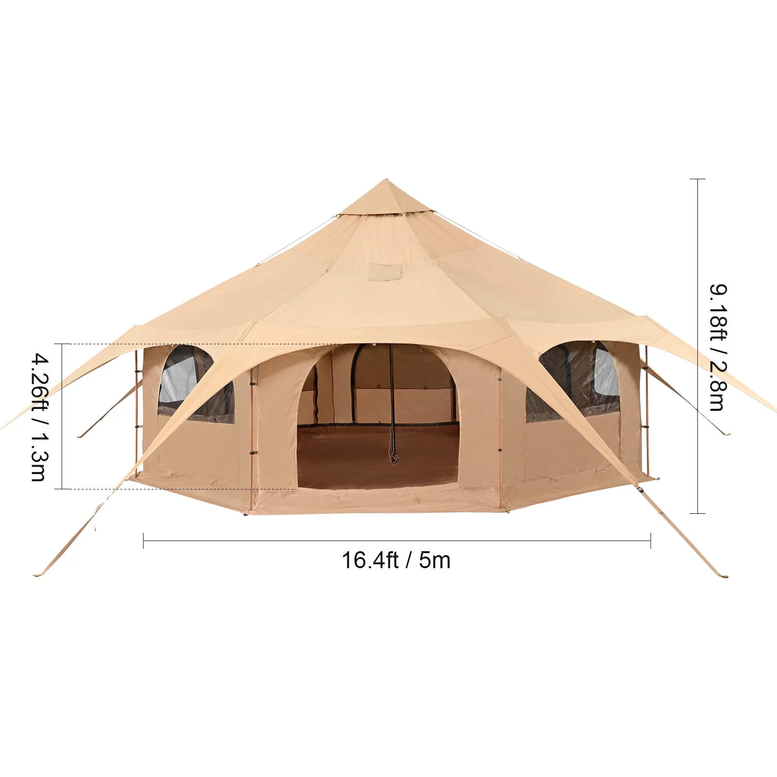 SKYSHALO Canvas Tent 4 Seasons 5 m/16.4 ft Bell Tent for Camping with Stove Jack - Womvr